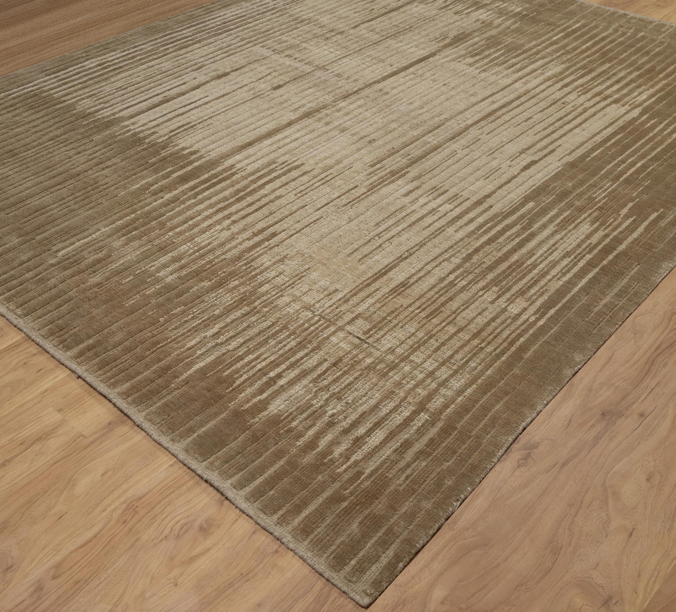 Still Water Beacon Wheat Wool Rug, Hand-Knotted Striated Sheen, Warm Gold Camel Area Rug 8x10 | Custom Size