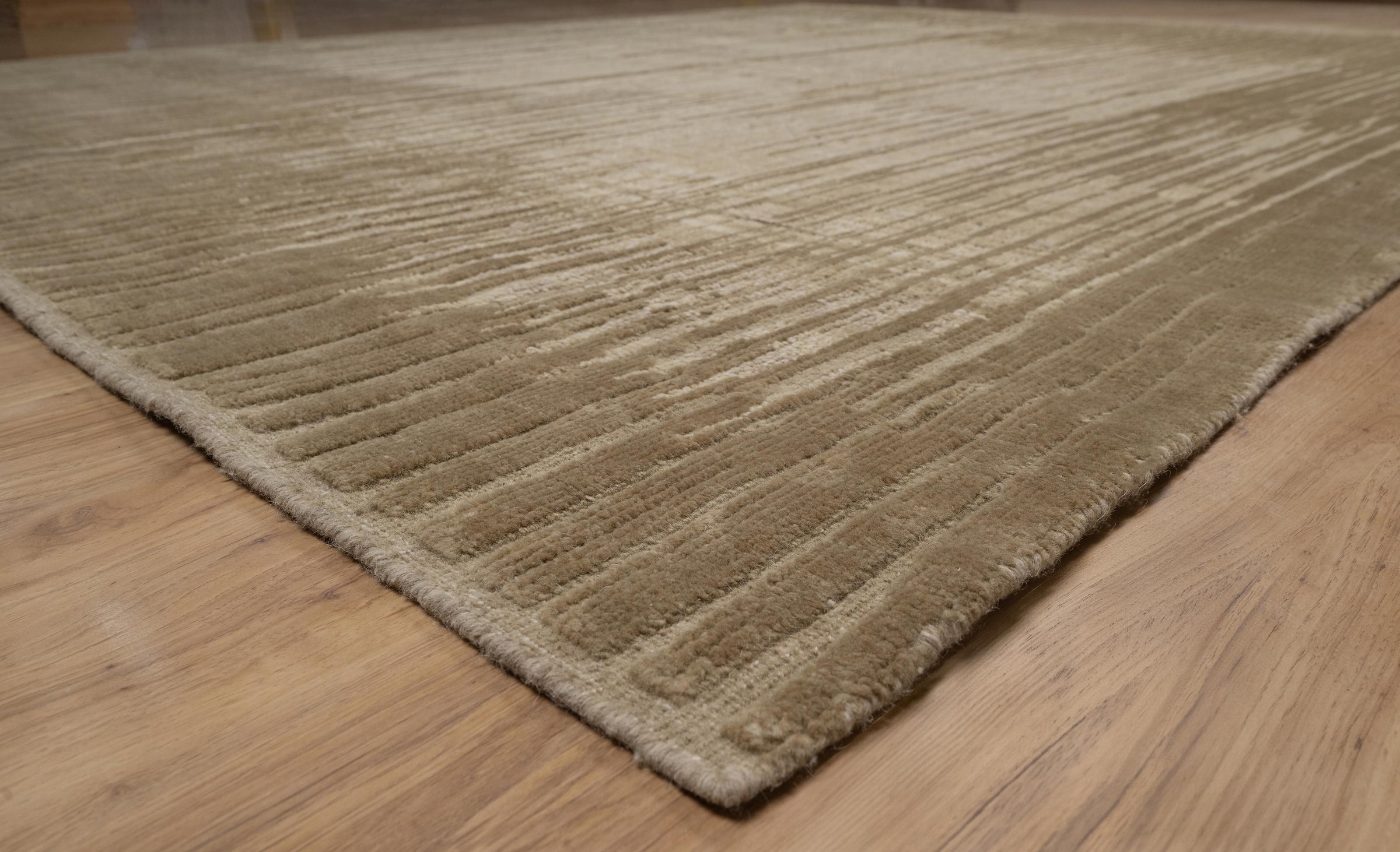 Still Water Beacon Wheat Wool Rug, Hand-Knotted Striated Sheen, Warm Gold Camel Area Rug 8x10 | Custom Size