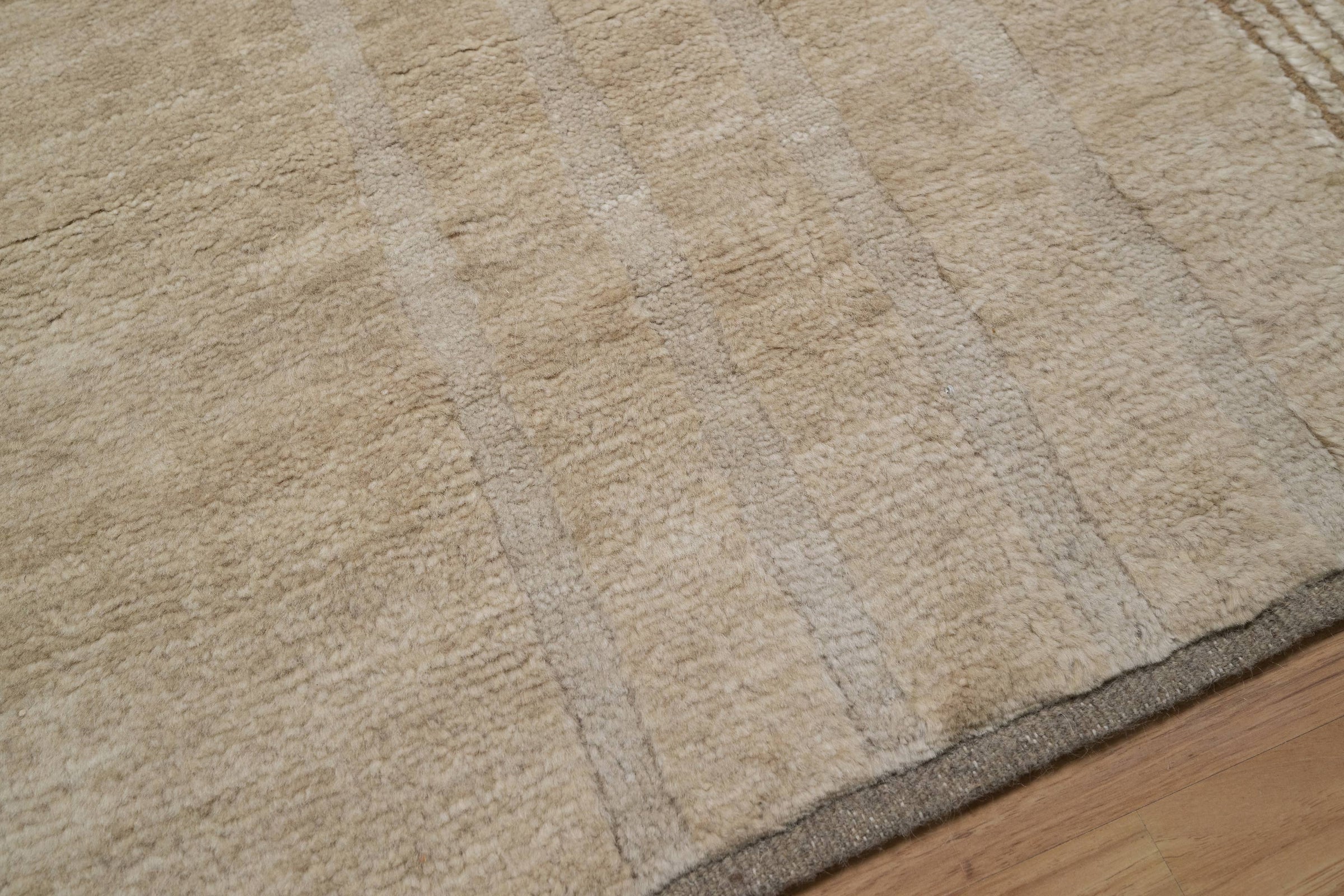 Open Field Cornice Wheat Wool Rug, Hand-Knotted Deco Motif, Warm Ivory Minimalist Area Rug 8x10 | Custom Size