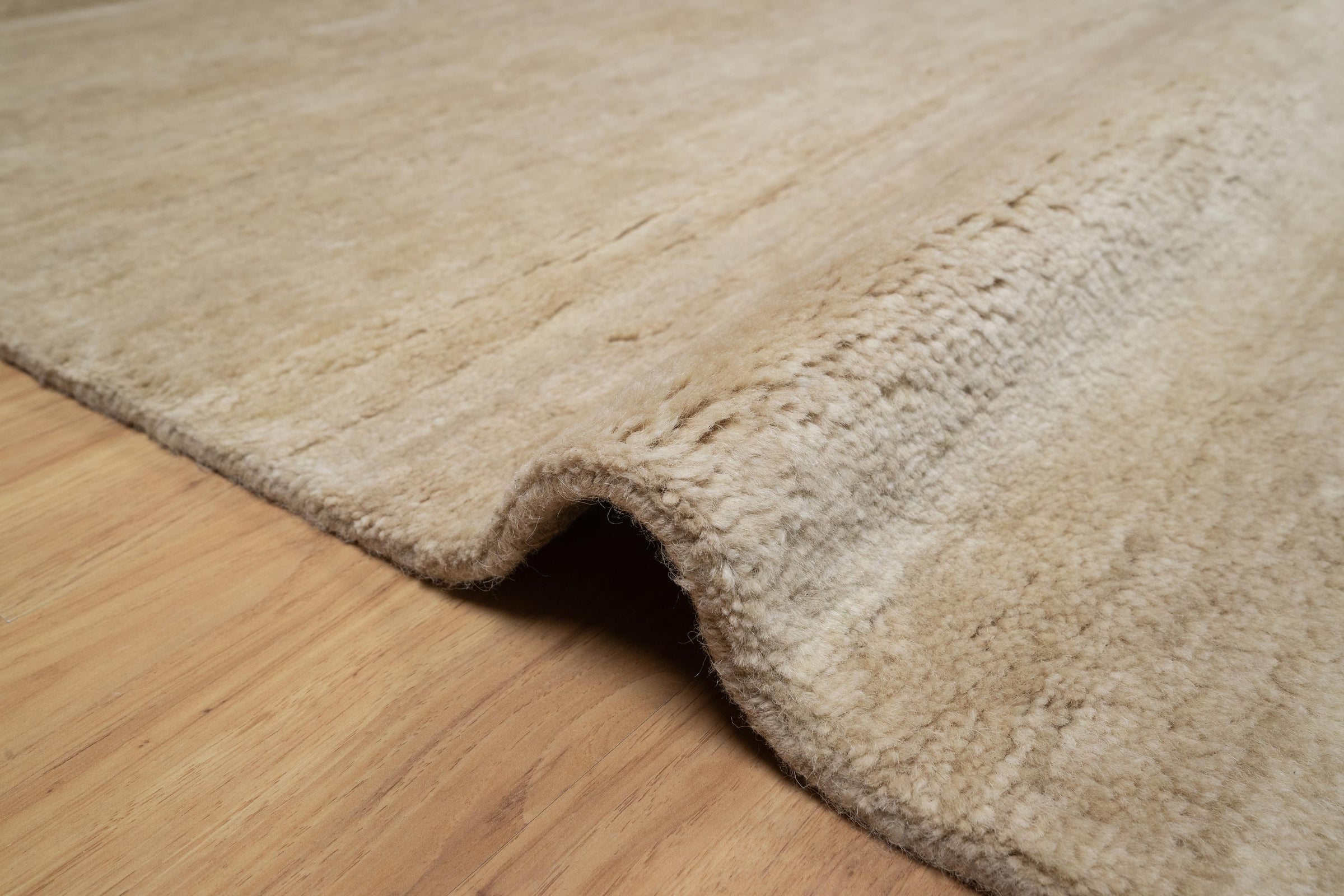 Open Field Cornice Wheat Wool Rug, Hand-Knotted Deco Motif, Warm Ivory Minimalist Area Rug 8x10 | Custom Size