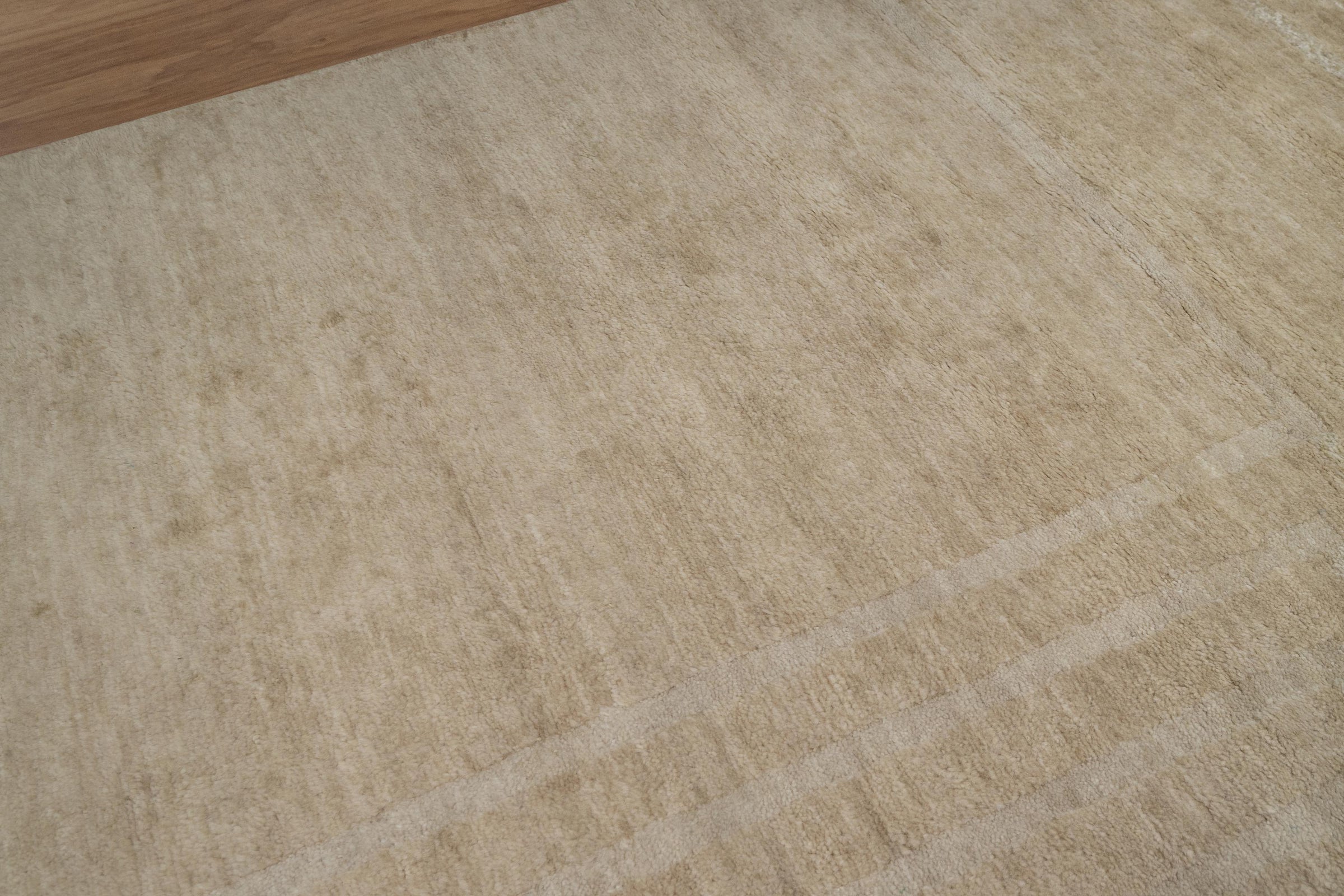 Open Field Cornice Wheat Wool Rug, Hand-Knotted Deco Motif, Warm Ivory Minimalist Area Rug 8x10 | Custom Size