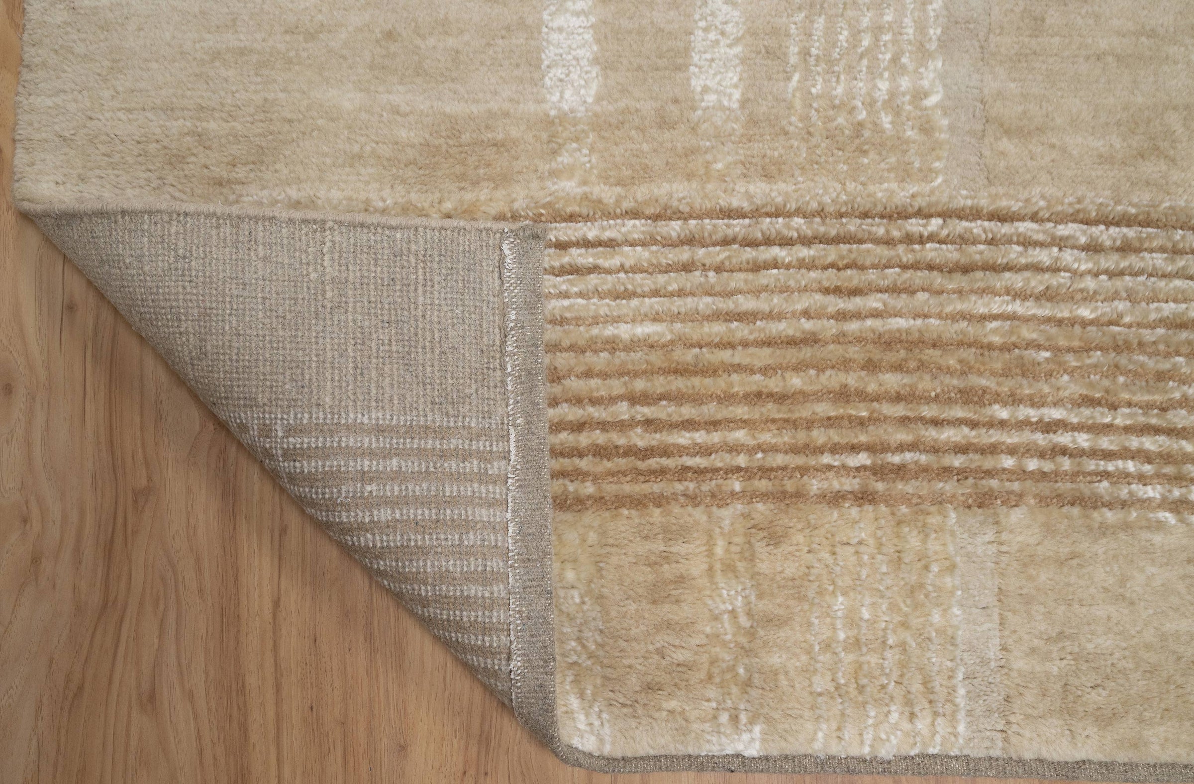 Open Field Cornice Wheat Wool Rug, Hand-Knotted Deco Motif, Warm Ivory Minimalist Area Rug 8x10 | Custom Size