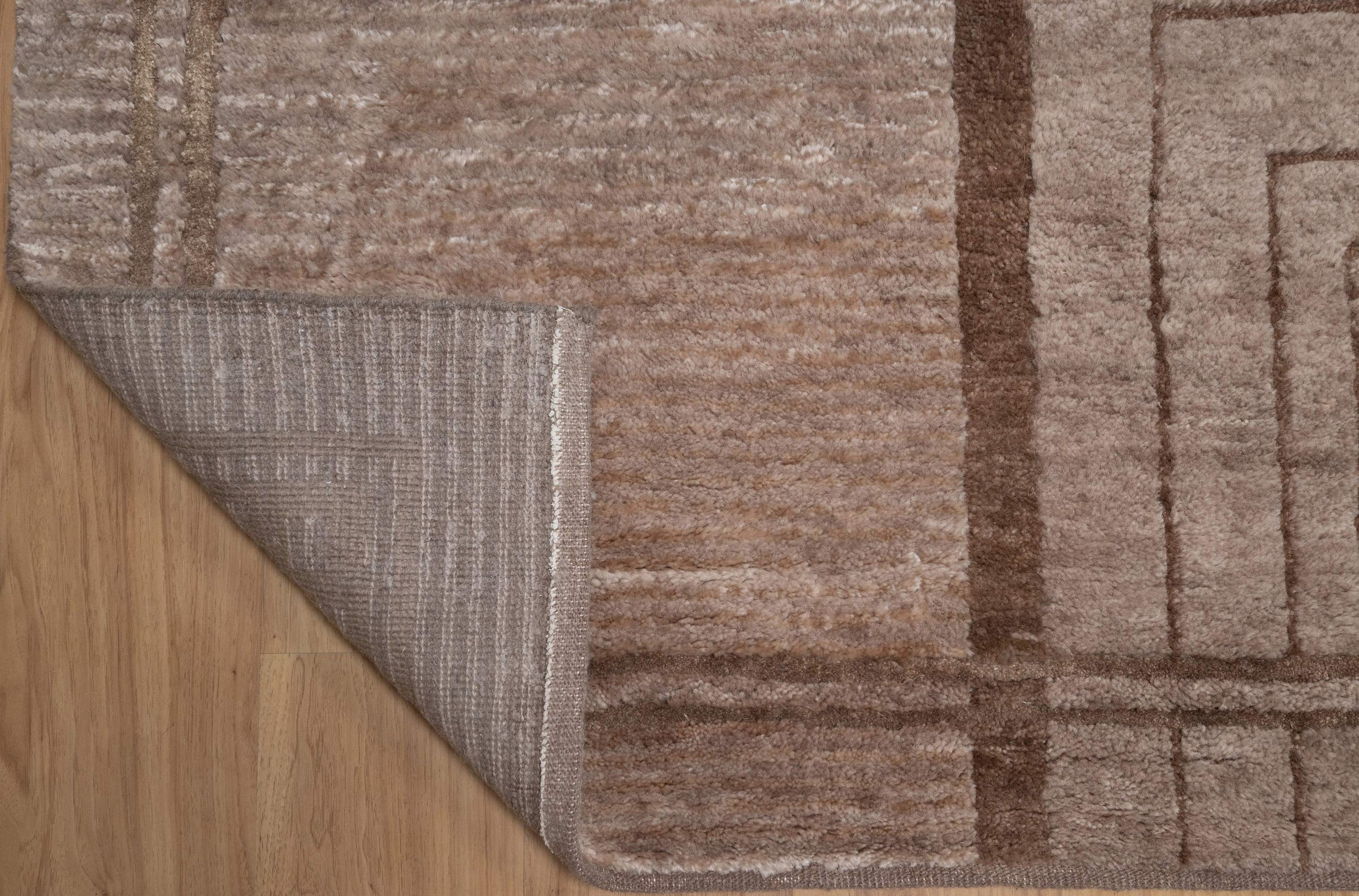 Open Field Frieze Taupe Wool Rug, Hand-Knotted Deco Lines, Mauve Greige Minimalist Area Rug 8x10 | Custom Size