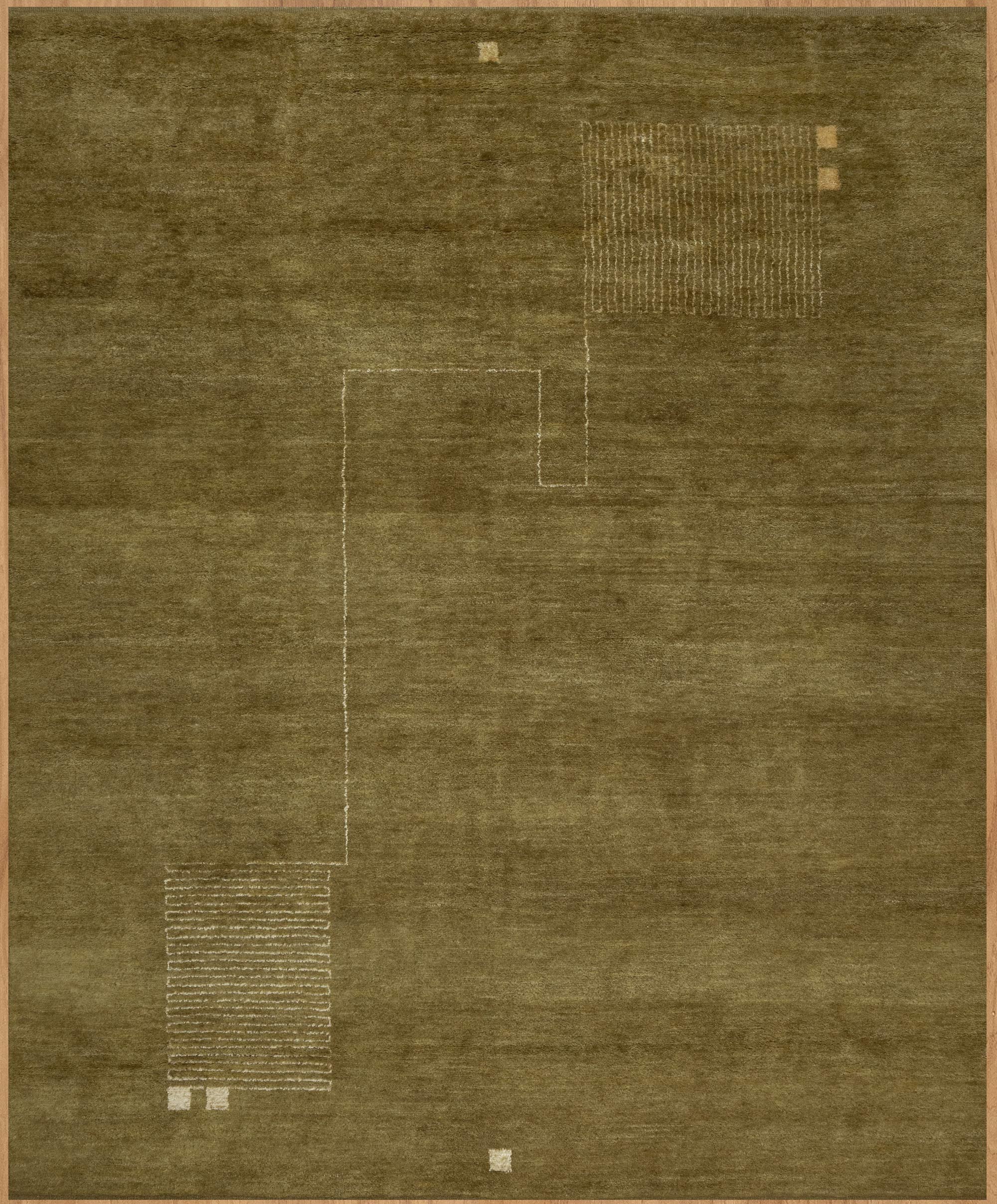 Open Field Meridian Moss Wool Rug, Hand-Knotted Minimal Marks, Olive Green Abstract Area Rug 8x10 | Custom Size