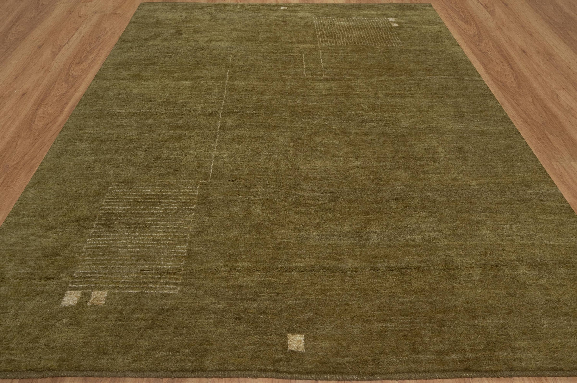 Open Field Meridian Moss Wool Rug, Hand-Knotted Minimal Marks, Olive Green Abstract Area Rug 8x10 | Custom Size