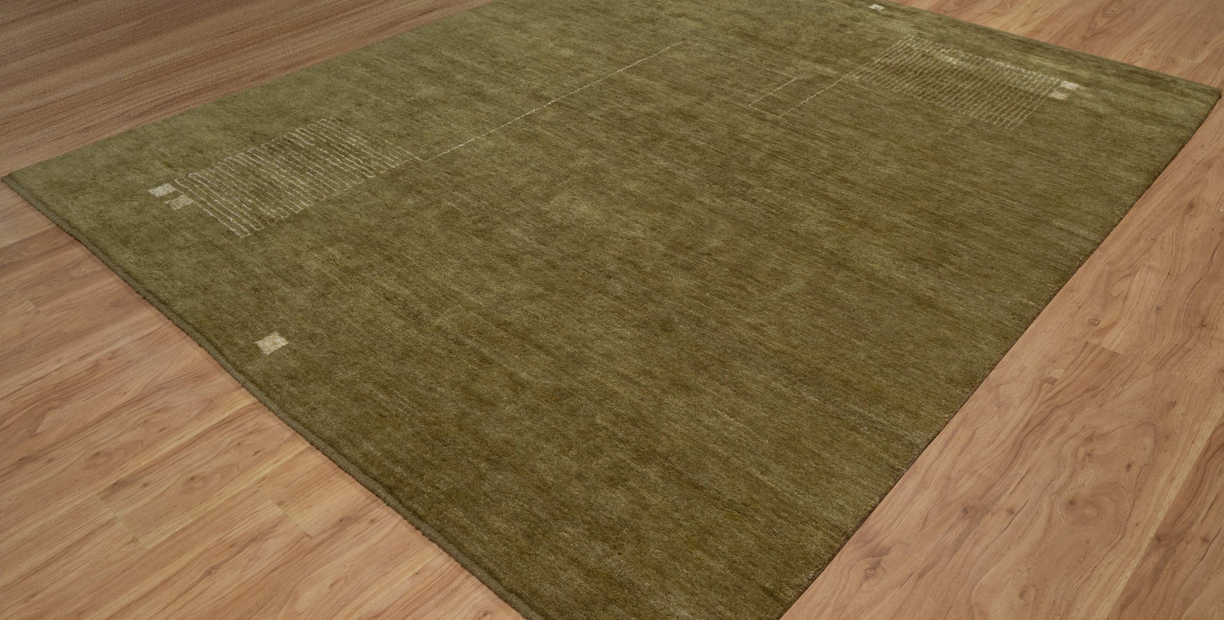Open Field Meridian Moss Wool Rug, Hand-Knotted Minimal Marks, Olive Green Abstract Area Rug 8x10 | Custom Size