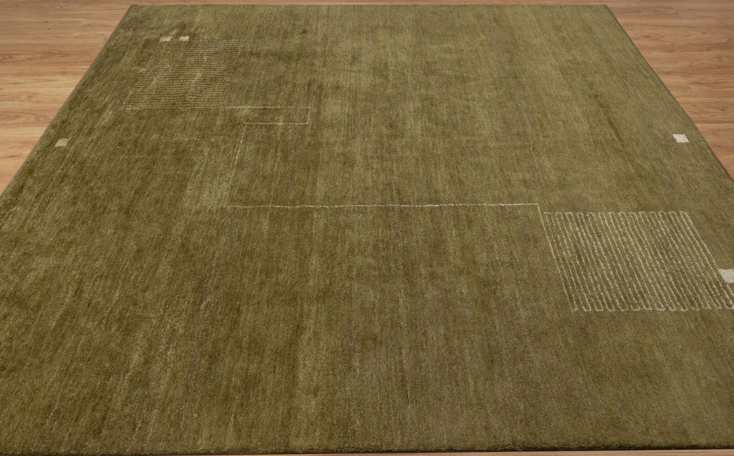 Open Field Meridian Moss Wool Rug, Hand-Knotted Minimal Marks, Olive Green Abstract Area Rug 8x10 | Custom Size