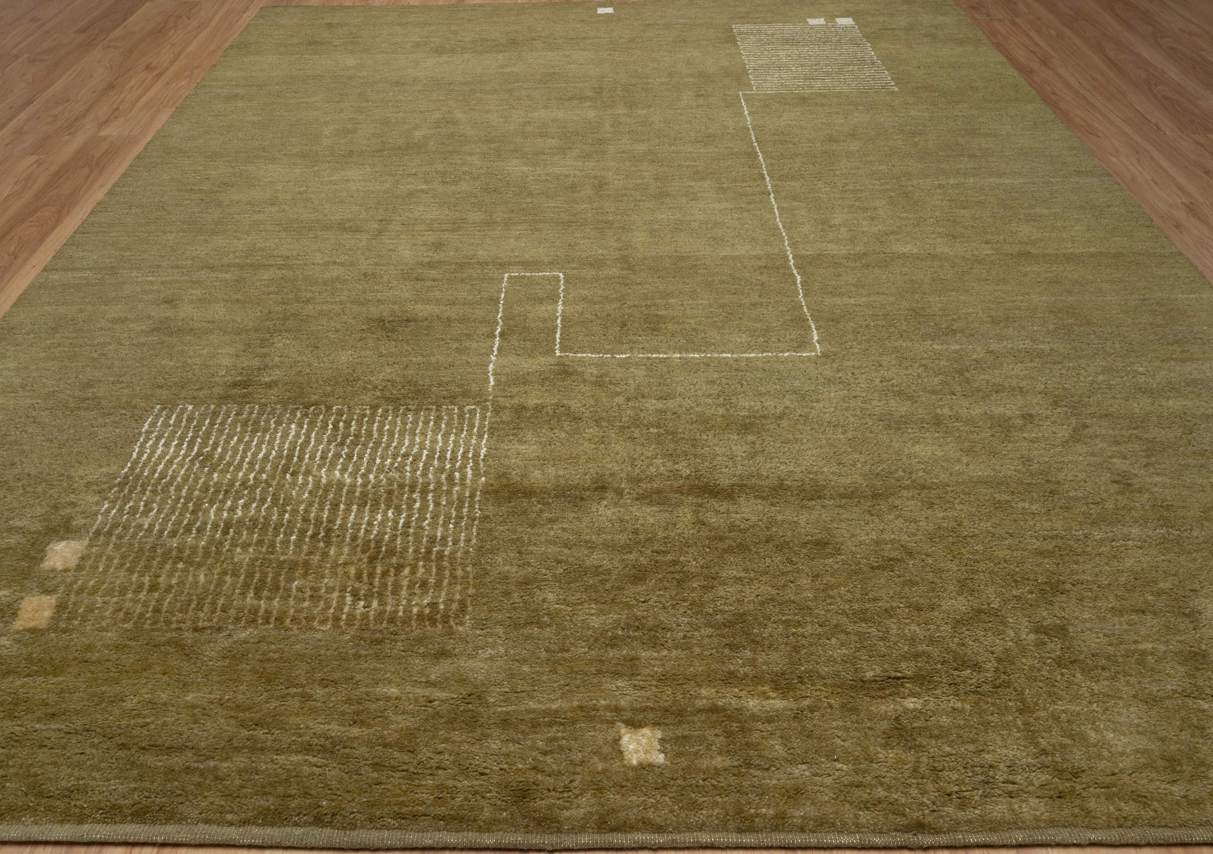 Open Field Meridian Moss Wool Rug, Hand-Knotted Minimal Marks, Olive Green Abstract Area Rug 8x10 | Custom Size