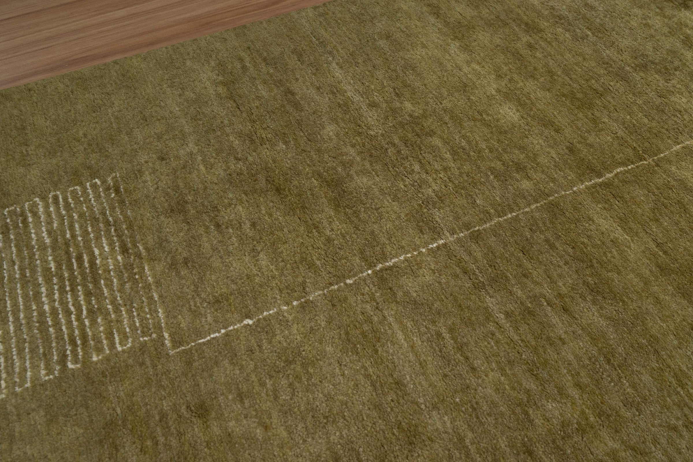 Open Field Meridian Moss Wool Rug, Hand-Knotted Minimal Marks, Olive Green Abstract Area Rug 8x10 | Custom Size