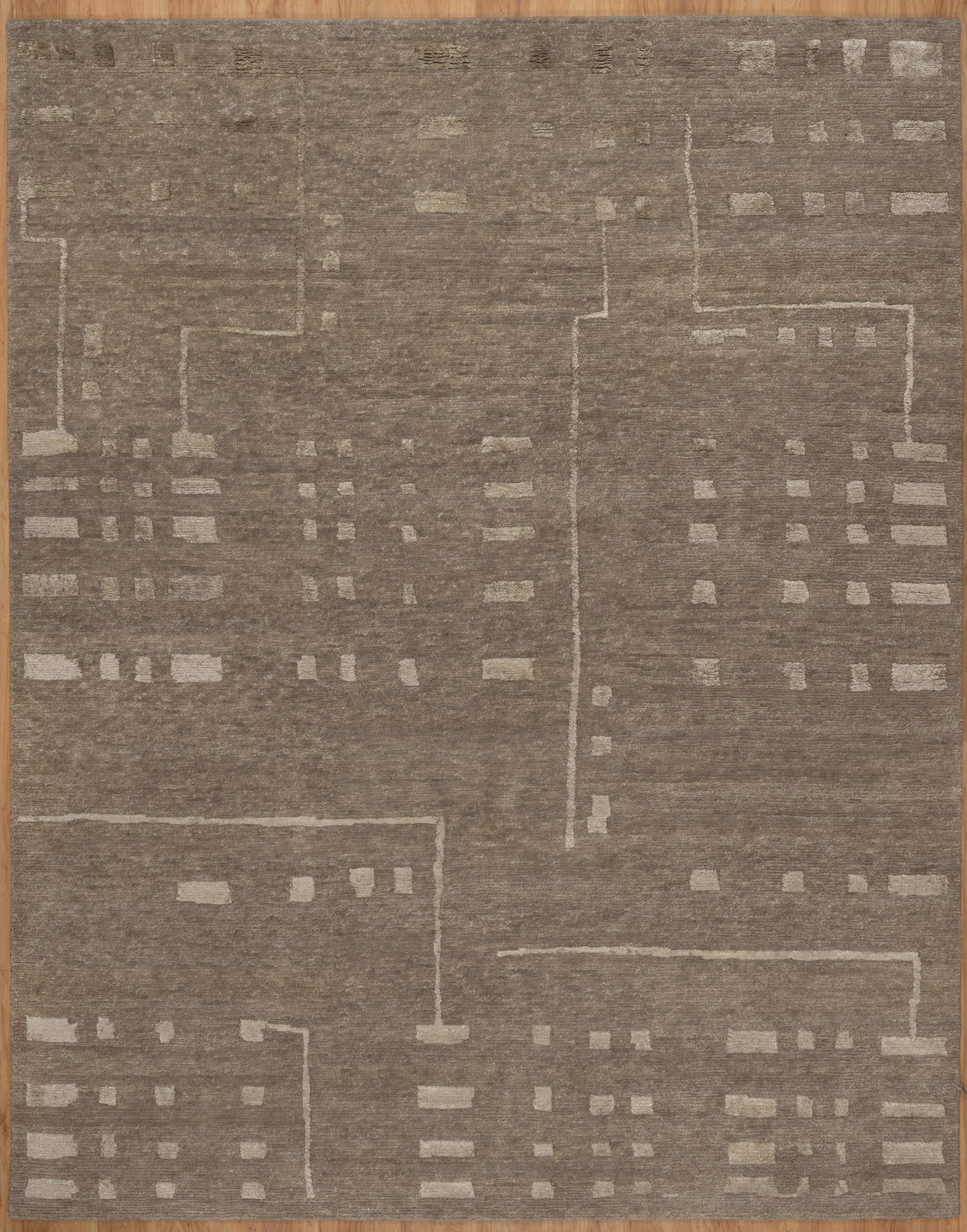 Open Field Cadence Flint Wool Rug, Hand-Knotted Scattered Marks, Grey Taupe Abstract Area Rug 8x10 | Custom Size