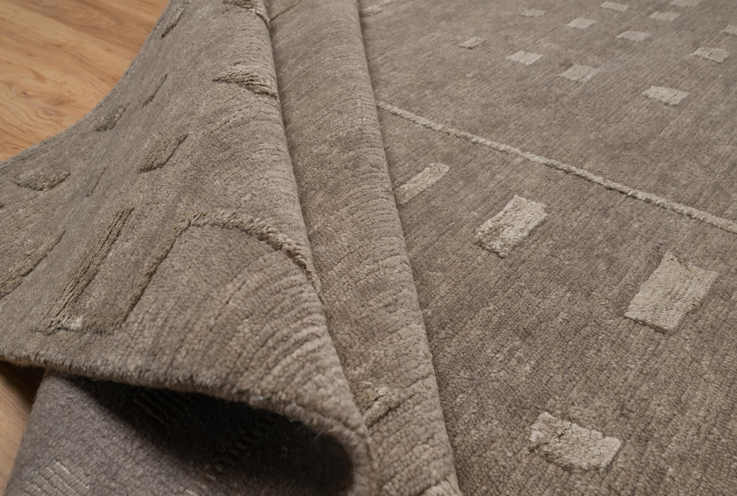 Open Field Cadence Flint Wool Rug, Hand-Knotted Scattered Marks, Grey Taupe Abstract Area Rug 8x10 | Custom Size