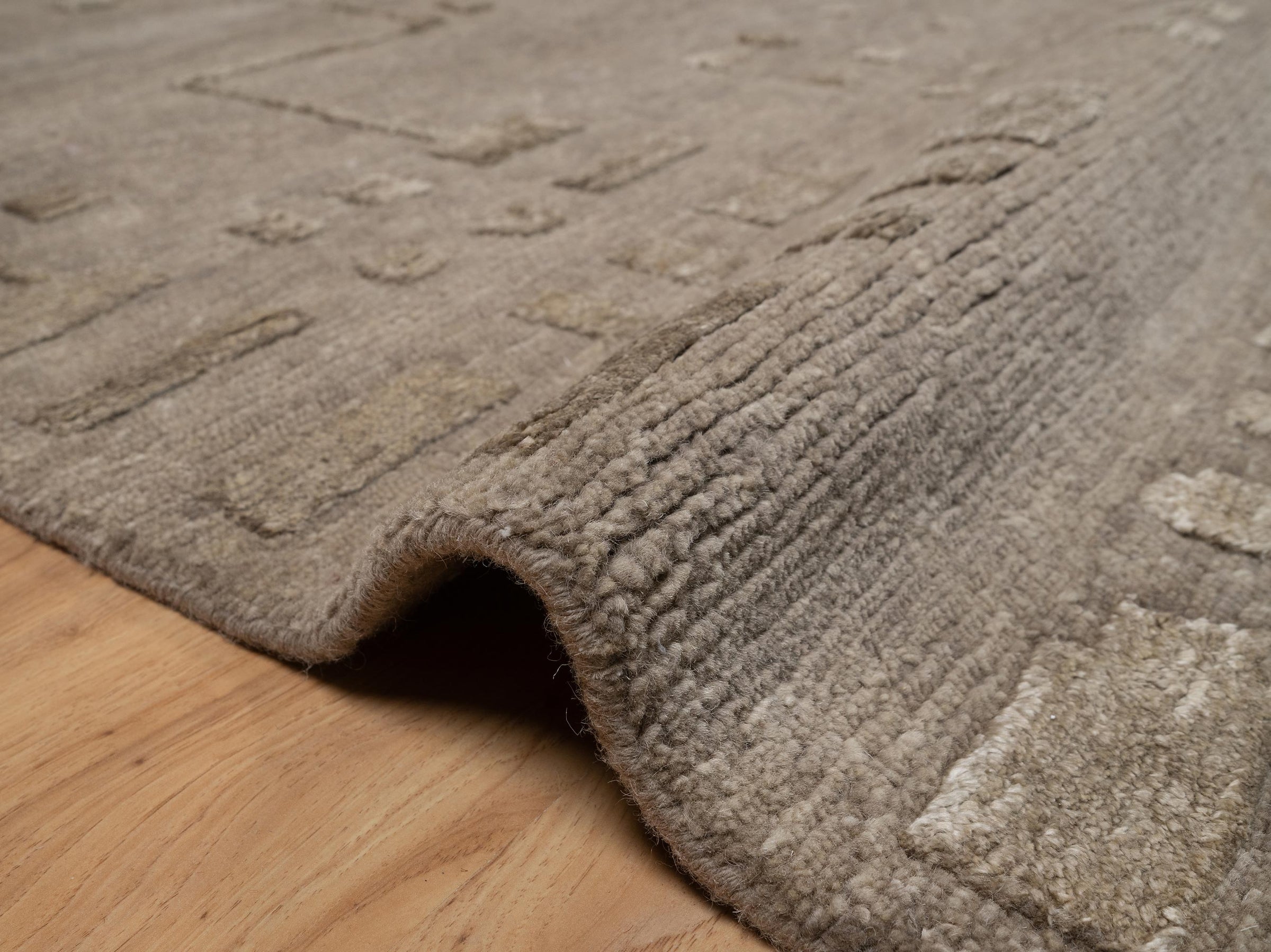 Open Field Cadence Flint Wool Rug, Hand-Knotted Scattered Marks, Grey Taupe Abstract Area Rug 8x10 | Custom Size
