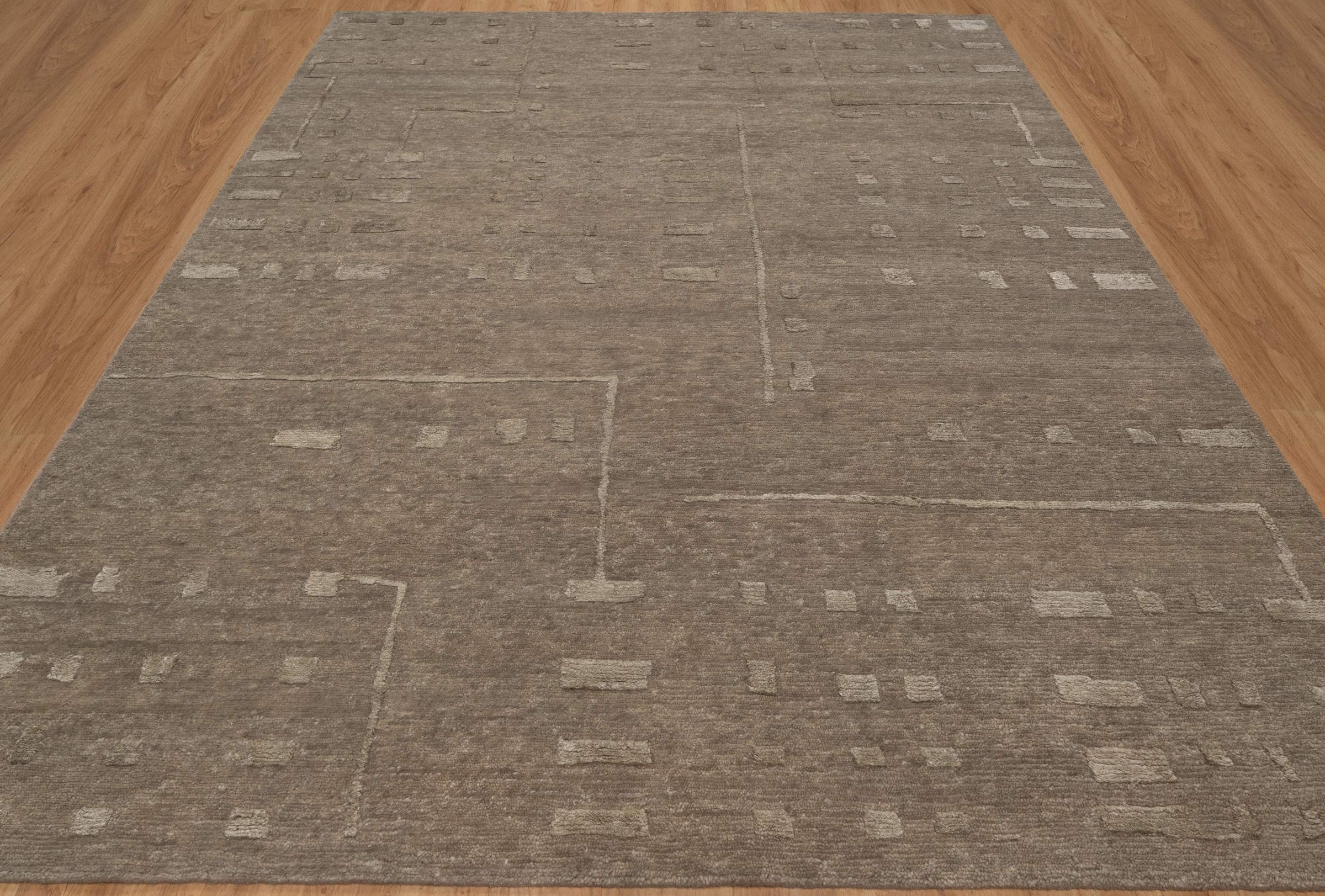 Open Field Cadence Flint Wool Rug, Hand-Knotted Scattered Marks, Grey Taupe Abstract Area Rug 8x10 | Custom Size