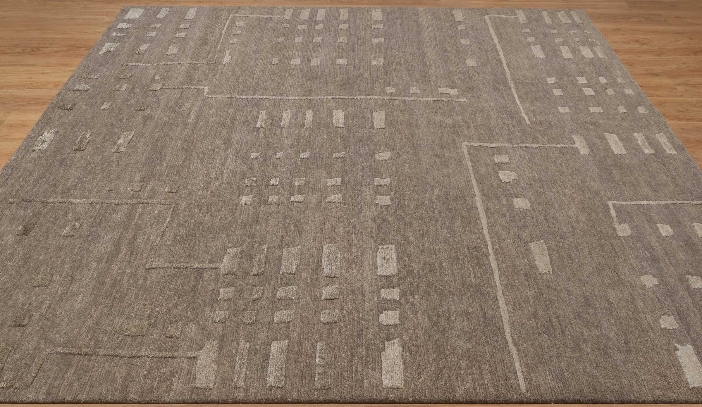 Open Field Cadence Flint Wool Rug, Hand-Knotted Scattered Marks, Grey Taupe Abstract Area Rug 8x10 | Custom Size