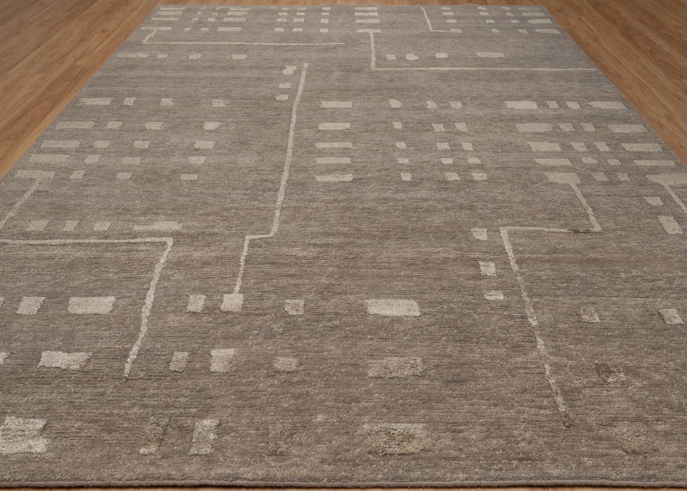 Open Field Cadence Flint Wool Rug, Hand-Knotted Scattered Marks, Grey Taupe Abstract Area Rug 8x10 | Custom Size