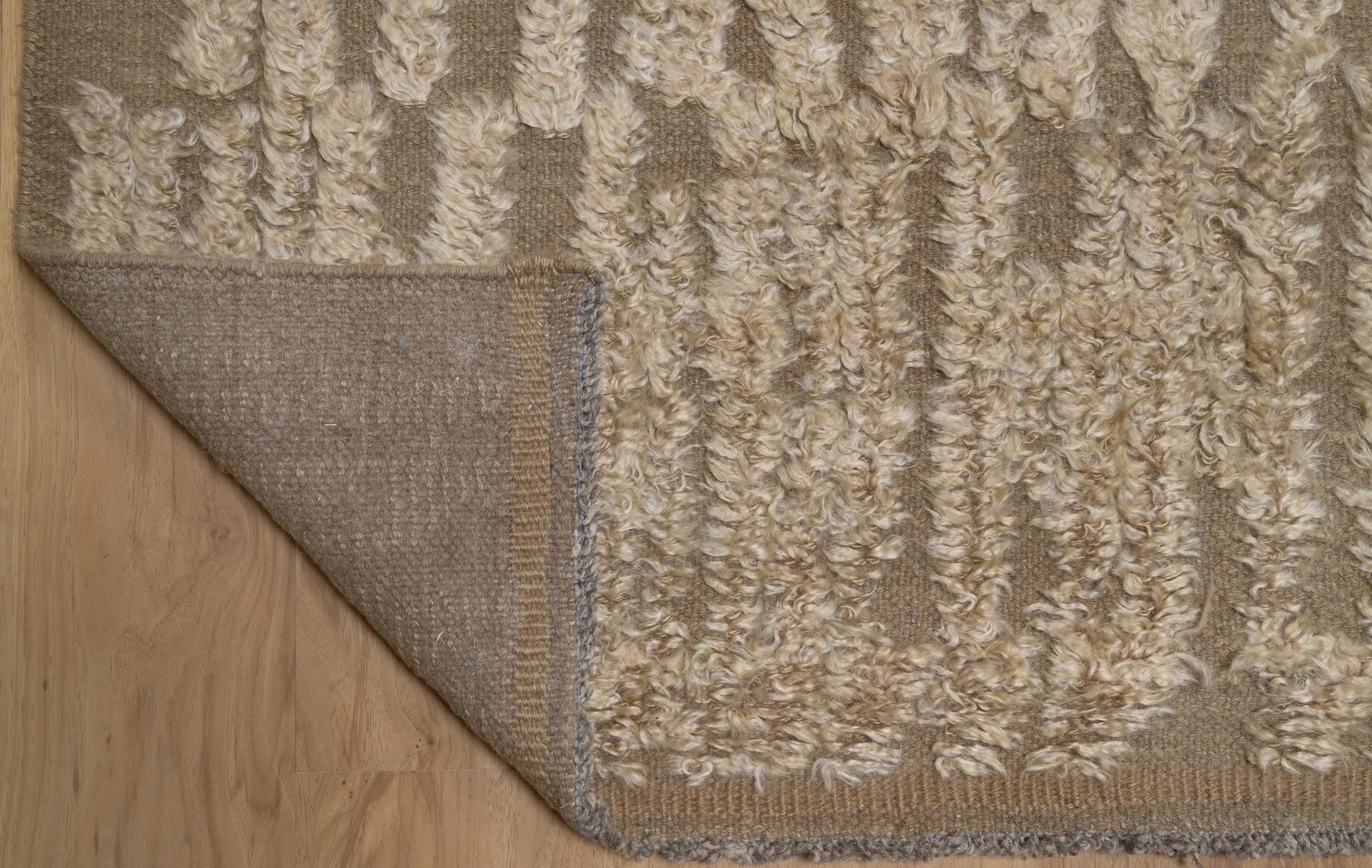 Craft Loop Fleece Oat Wool Rug, Hand-Knotted High Low Pile, Ivory Brown Textured Area Rug 8x8 | Custom Size