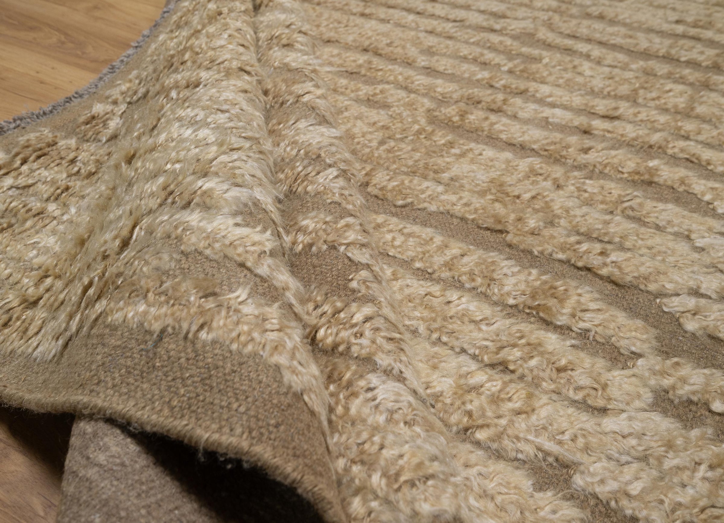Craft Loop Fleece Oat Wool Rug, Hand-Knotted High Low Pile, Ivory Brown Textured Area Rug 8x8 | Custom Size