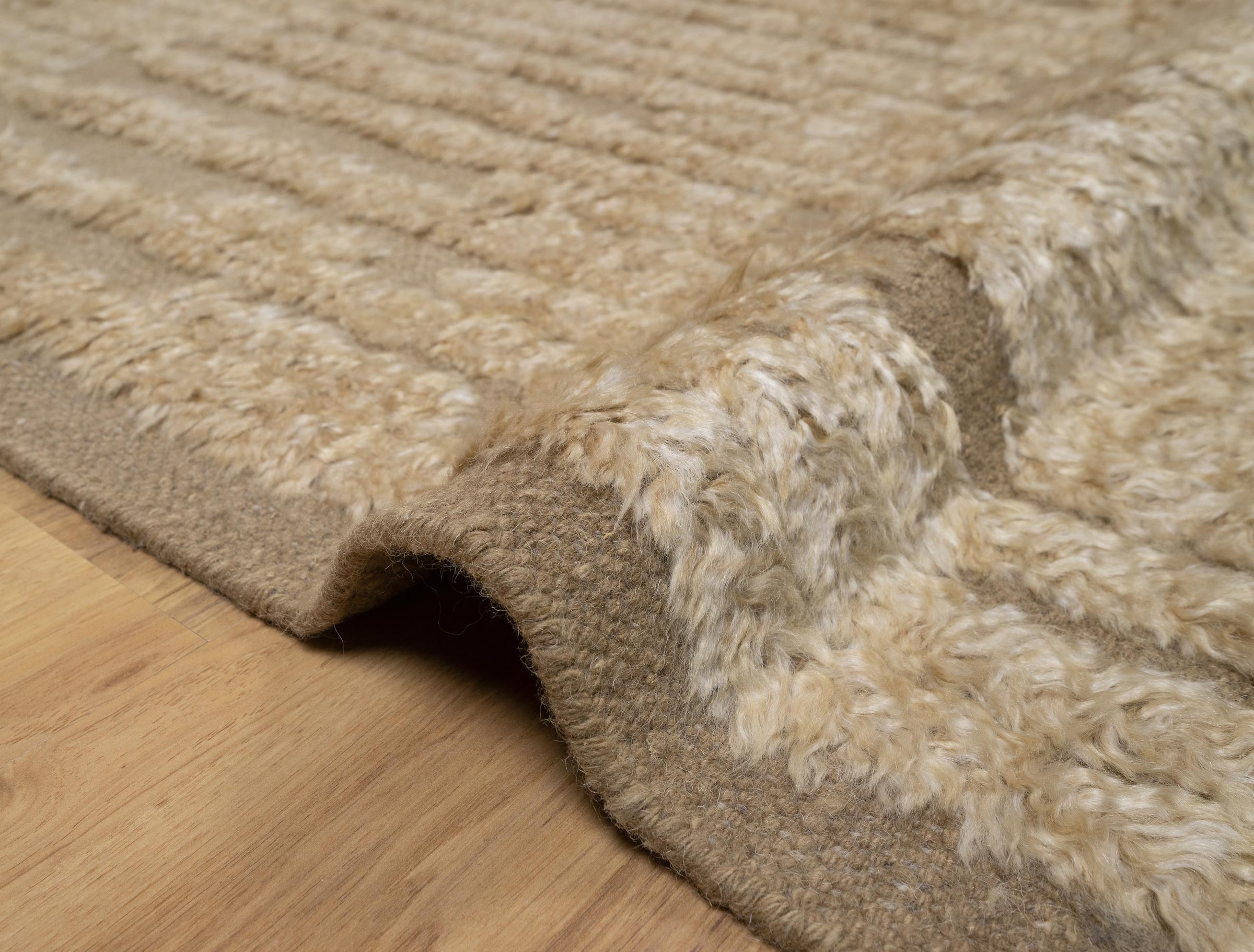 Craft Loop Fleece Oat Wool Rug, Hand-Knotted High Low Pile, Ivory Brown Textured Area Rug 8x8 | Custom Size