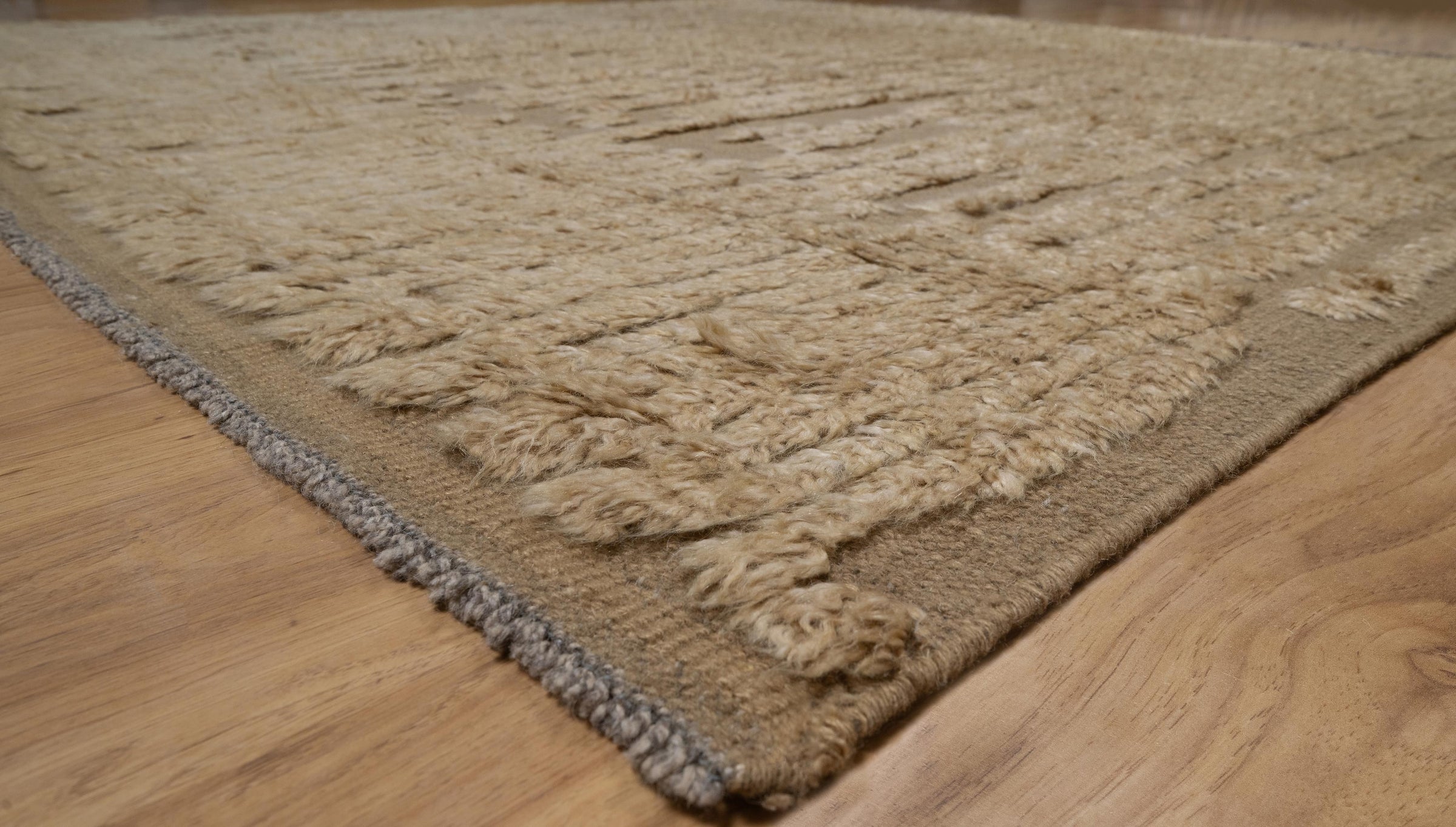 Craft Loop Fleece Oat Wool Rug, Hand-Knotted High Low Pile, Ivory Brown Textured Area Rug 8x8 | Custom Size