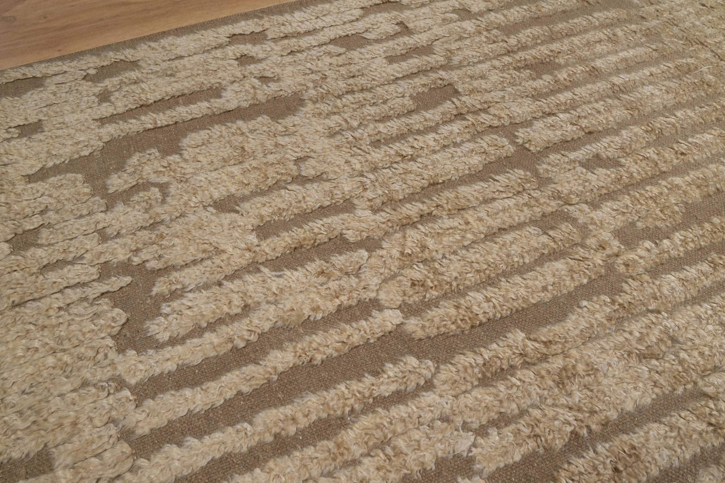 Craft Loop Fleece Oat Wool Rug, Hand-Knotted High Low Pile, Ivory Brown Textured Area Rug 8x8 | Custom Size