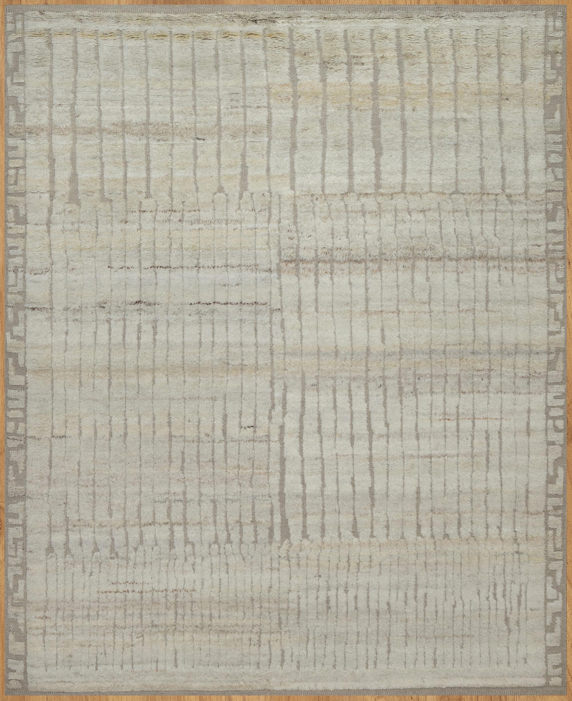 Deep Pile Thicket Ivory Grey Wool Rug, Hand-Knotted Shag Texture, Cream Moroccan Area Rug 8x10 | Custom Size
