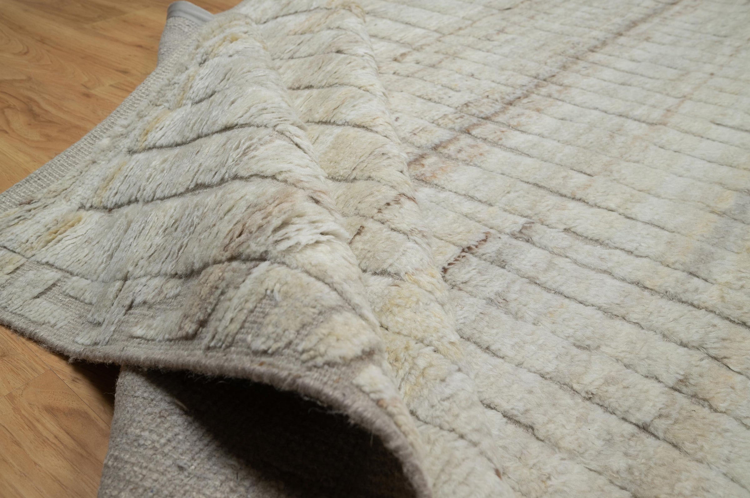 Deep Pile Thicket Ivory Grey Wool Rug, Hand-Knotted Shag Texture, Cream Moroccan Area Rug 8x10 | Custom Size