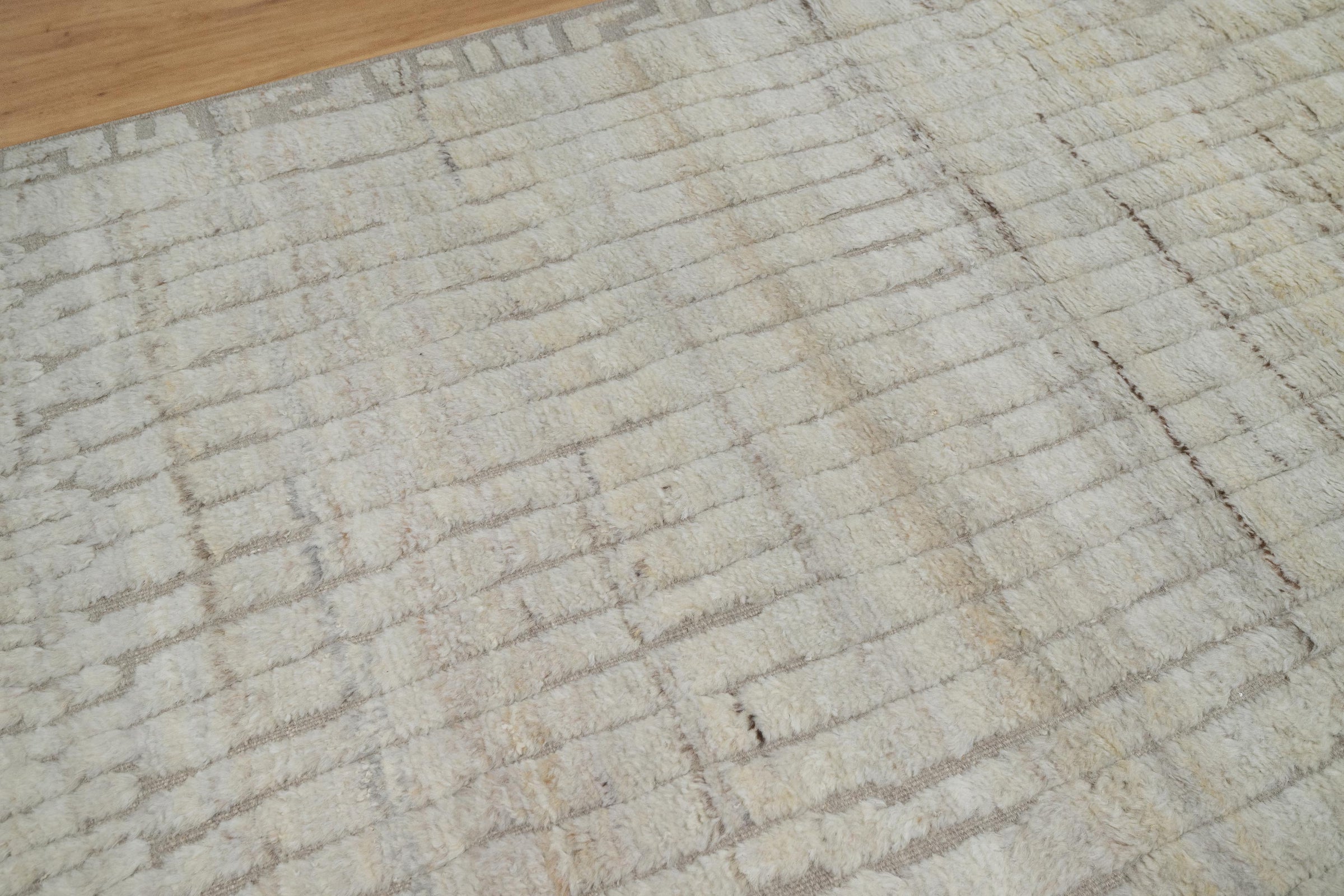 Deep Pile Thicket Ivory Grey Wool Rug, Hand-Knotted Shag Texture, Cream Moroccan Area Rug 8x10 | Custom Size