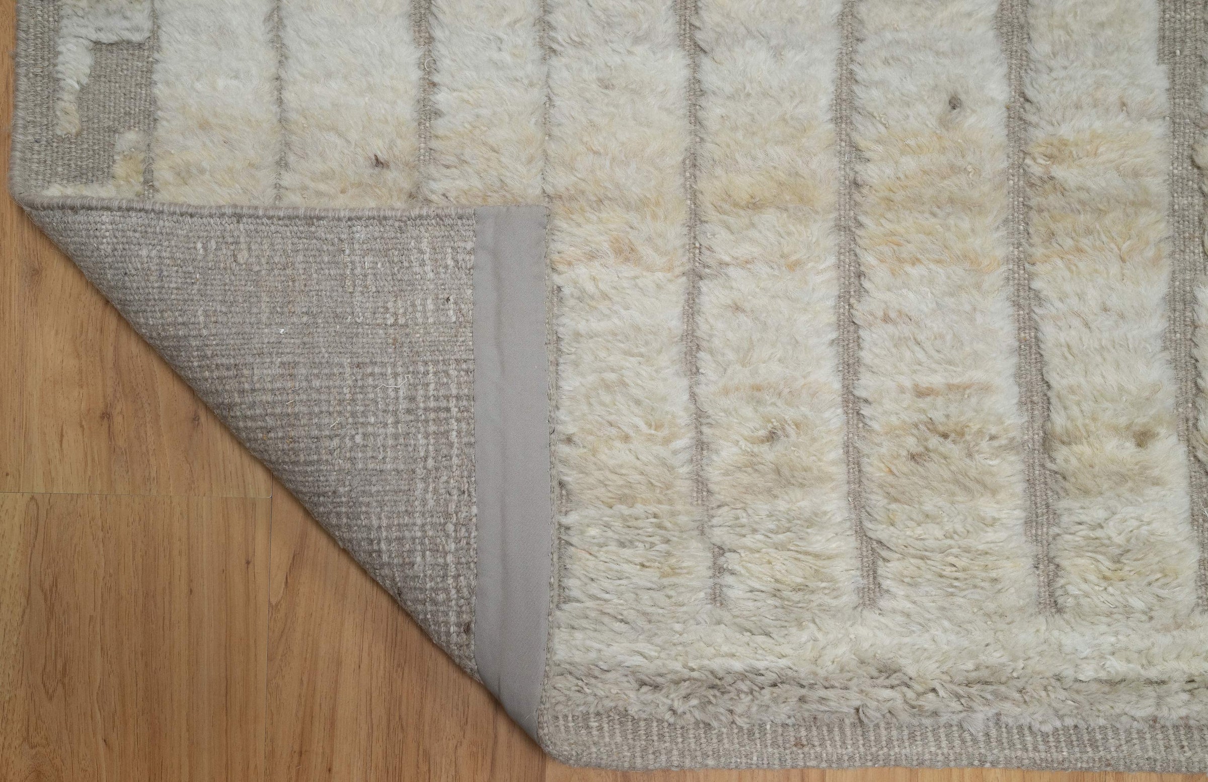 Deep Pile Thicket Ivory Grey Wool Rug, Hand-Knotted Shag Texture, Cream Moroccan Area Rug 8x10 | Custom Size