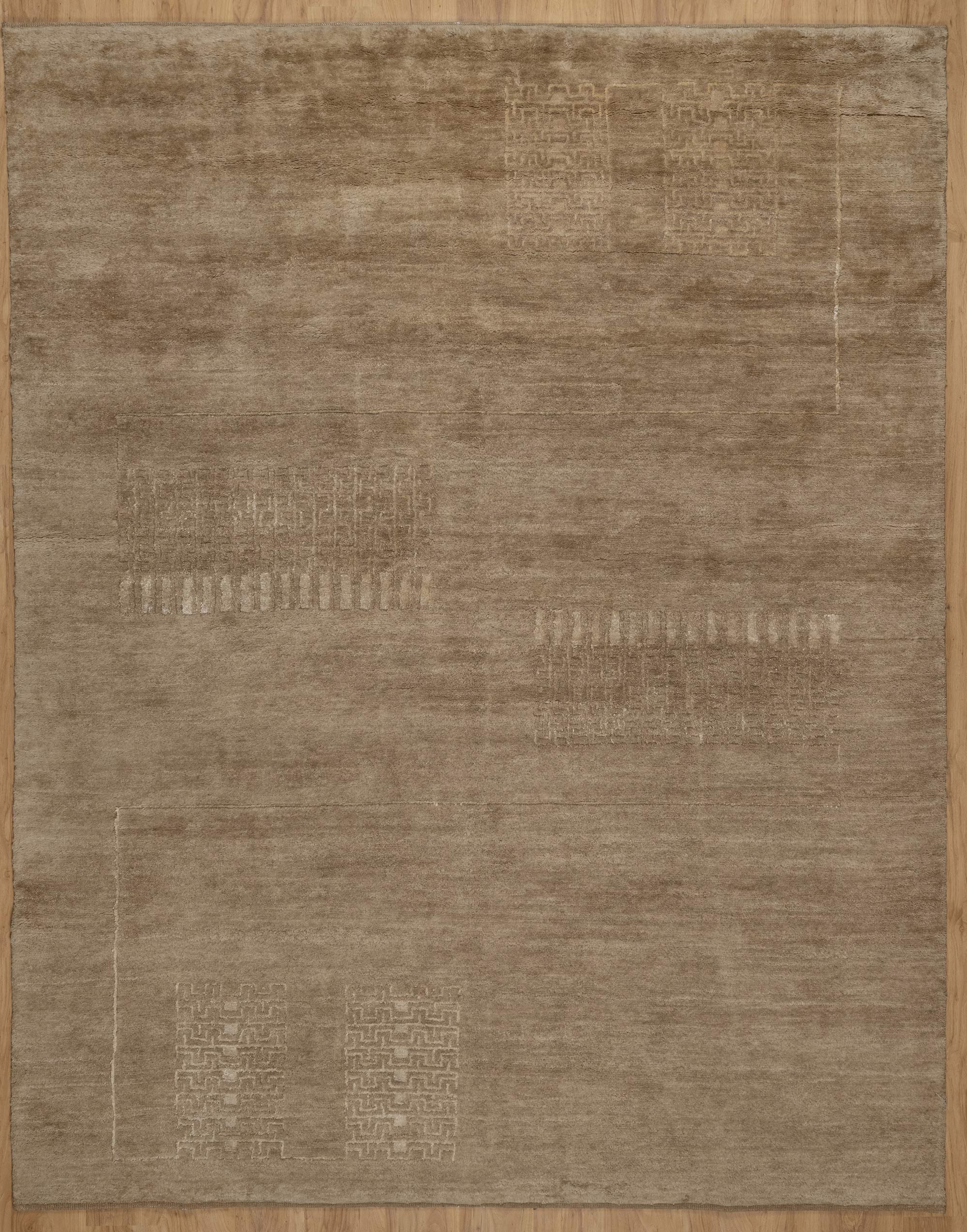 Open Field Cloister Taupe Wool Rug, Hand-Knotted Greek Key, Warm Greige Minimalist Area Rug 8x10 | Custom Size
