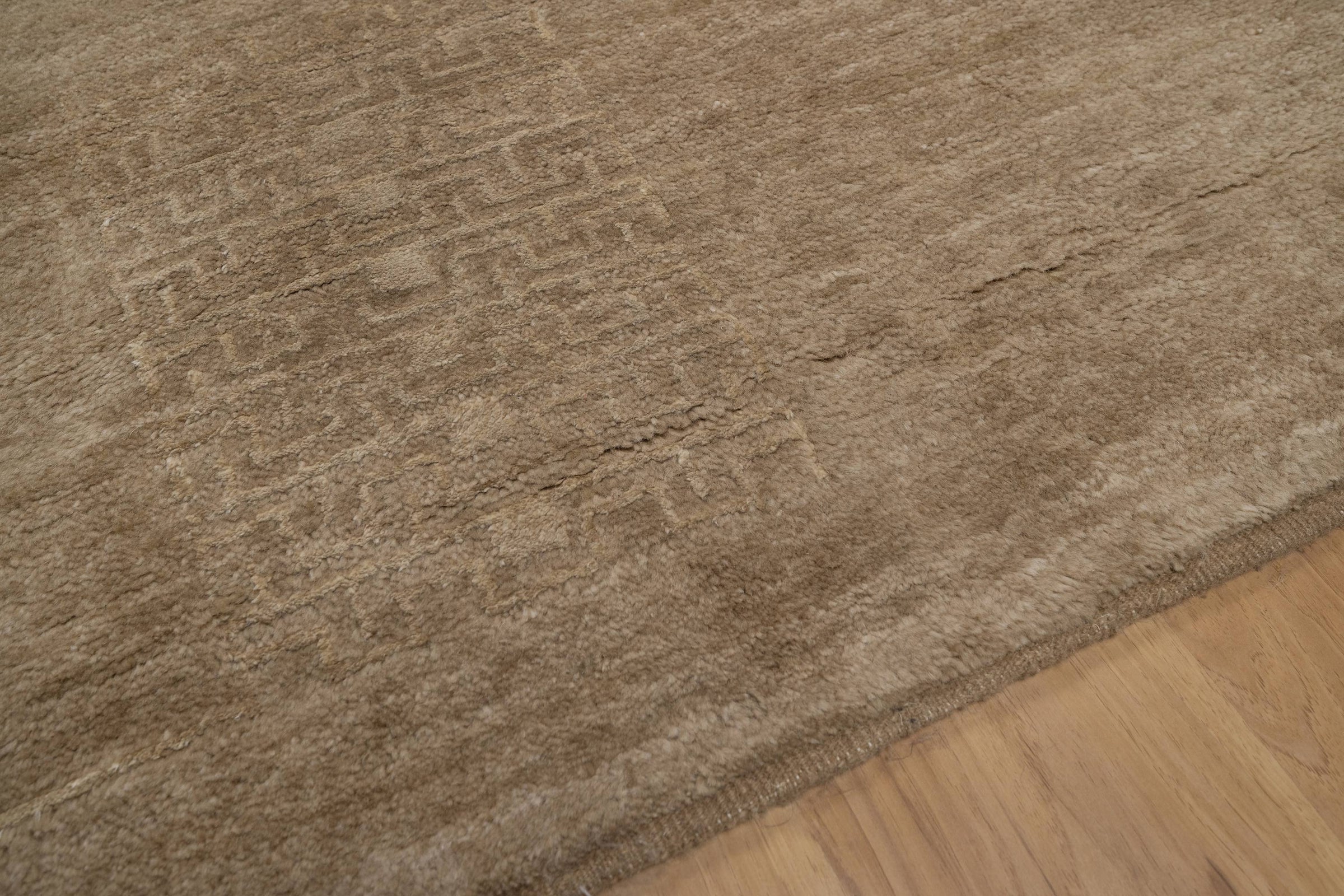 Open Field Cloister Taupe Wool Rug, Hand-Knotted Greek Key, Warm Greige Minimalist Area Rug 8x10 | Custom Size