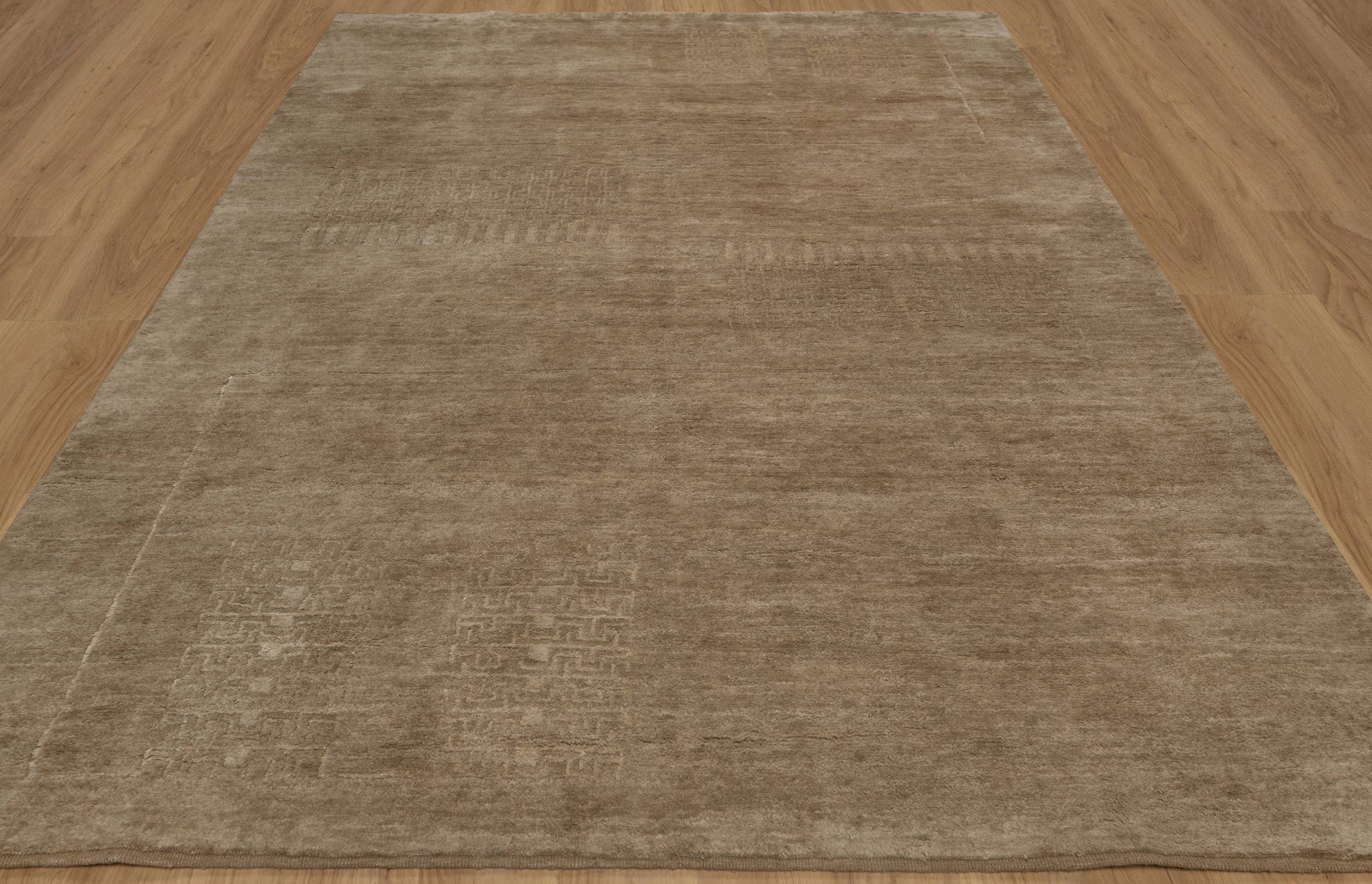 Open Field Cloister Taupe Wool Rug, Hand-Knotted Greek Key, Warm Greige Minimalist Area Rug 8x10 | Custom Size
