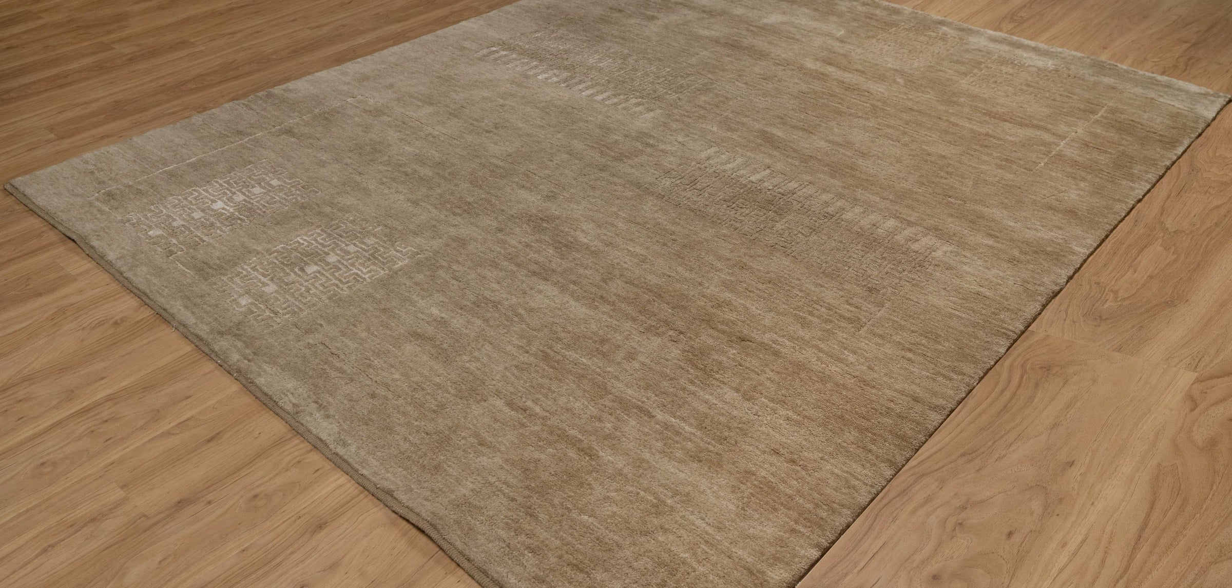 Open Field Cloister Taupe Wool Rug, Hand-Knotted Greek Key, Warm Greige Minimalist Area Rug 8x10 | Custom Size