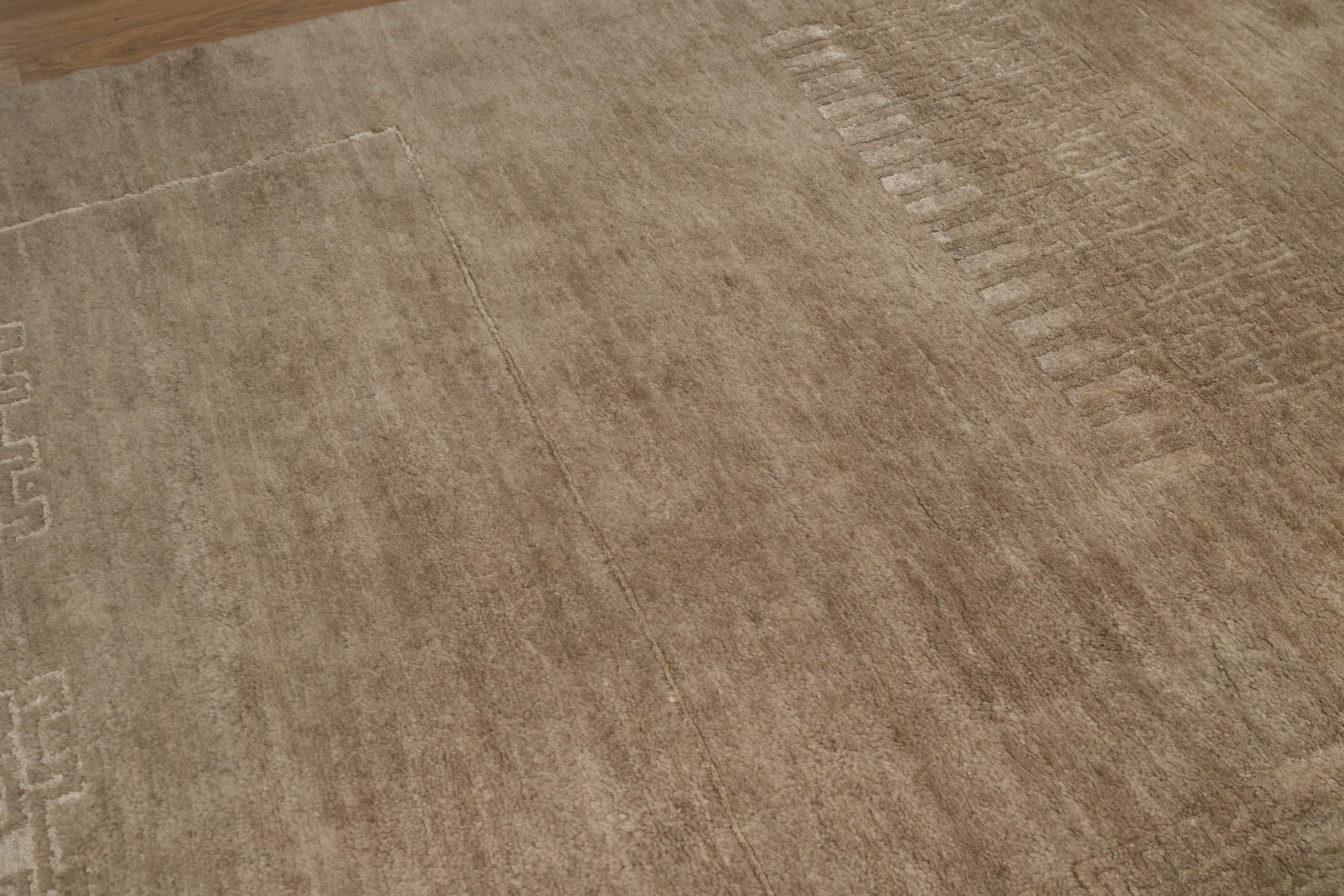 Open Field Cloister Taupe Wool Rug, Hand-Knotted Greek Key, Warm Greige Minimalist Area Rug 8x10 | Custom Size