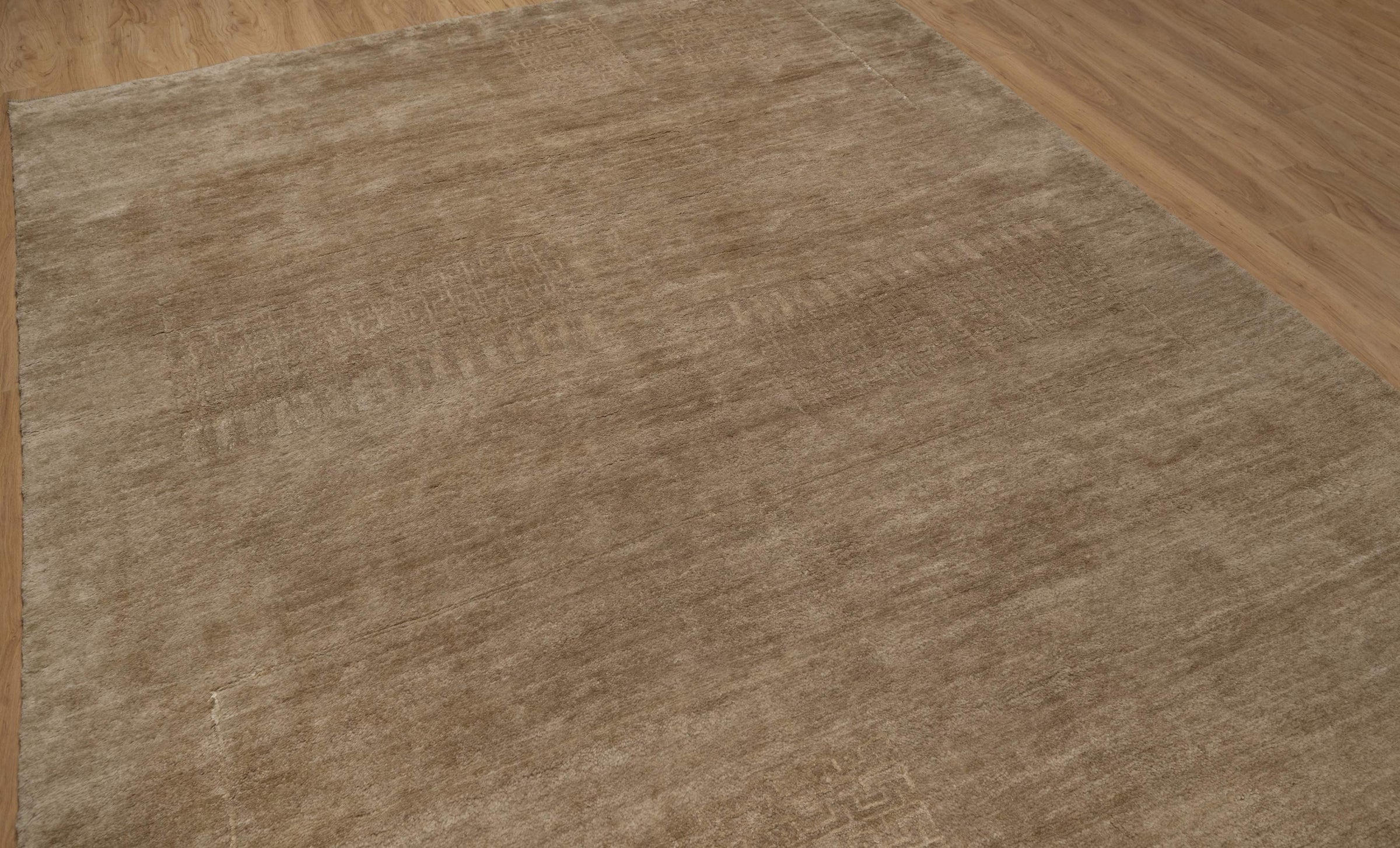 Open Field Cloister Taupe Wool Rug, Hand-Knotted Greek Key, Warm Greige Minimalist Area Rug 8x10 | Custom Size