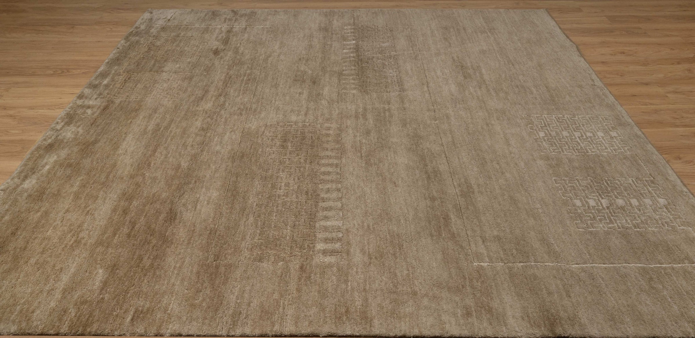 Open Field Cloister Taupe Wool Rug, Hand-Knotted Greek Key, Warm Greige Minimalist Area Rug 8x10 | Custom Size