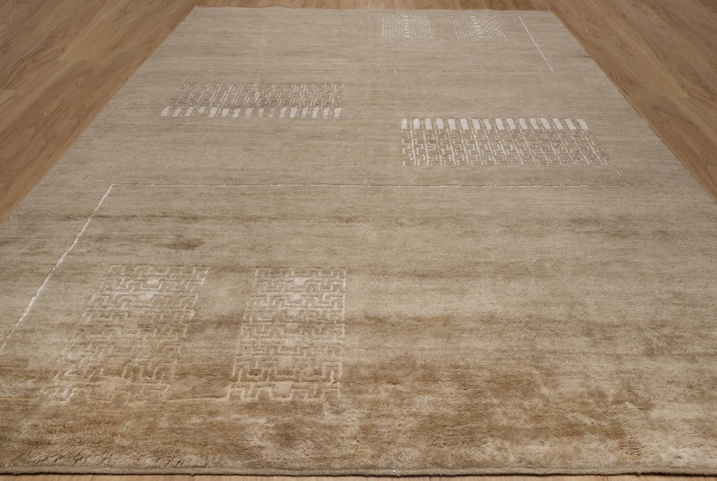 Open Field Cloister Taupe Wool Rug, Hand-Knotted Greek Key, Warm Greige Minimalist Area Rug 8x10 | Custom Size