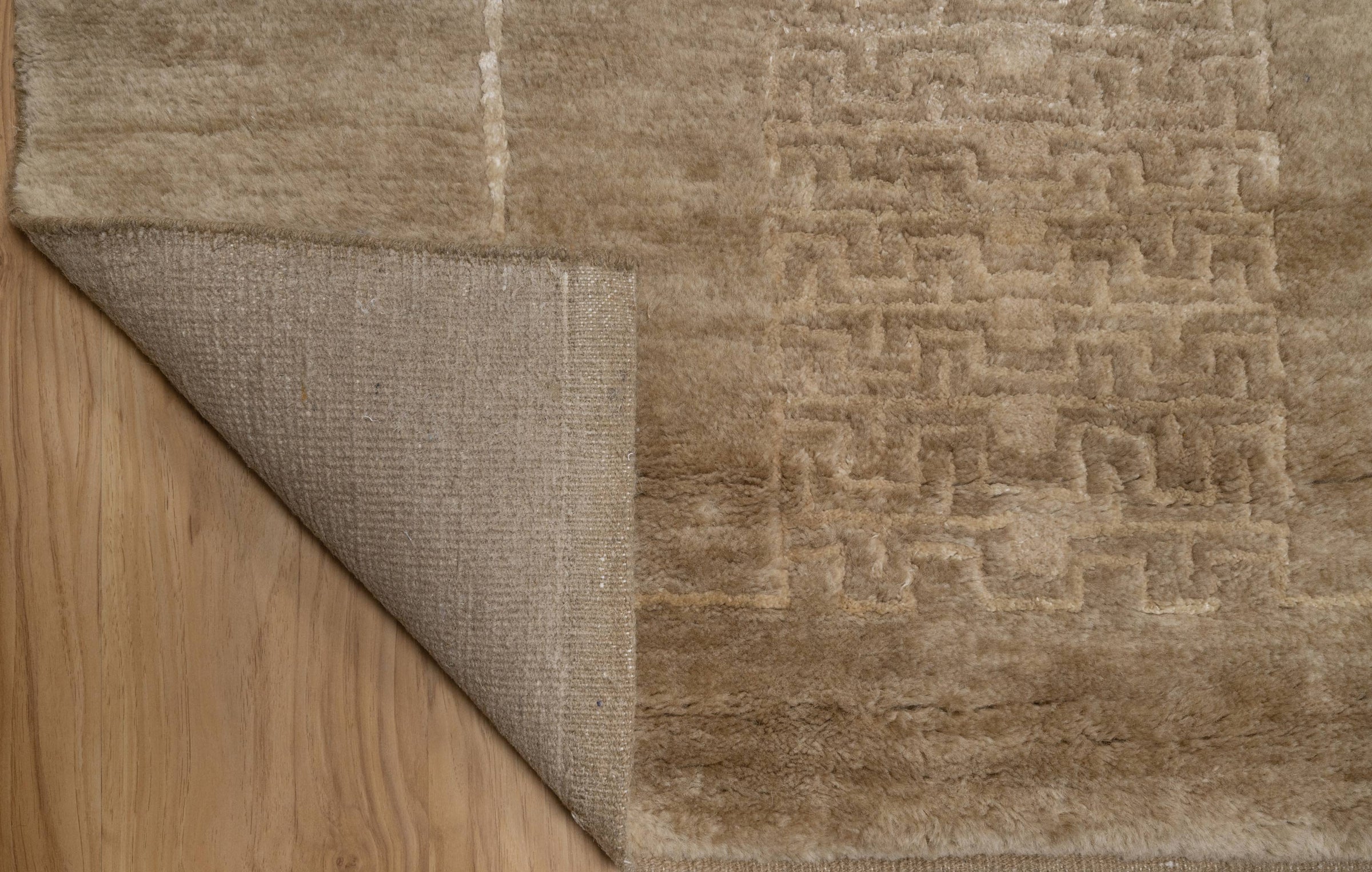 Open Field Cloister Taupe Wool Rug, Hand-Knotted Greek Key, Warm Greige Minimalist Area Rug 8x10 | Custom Size