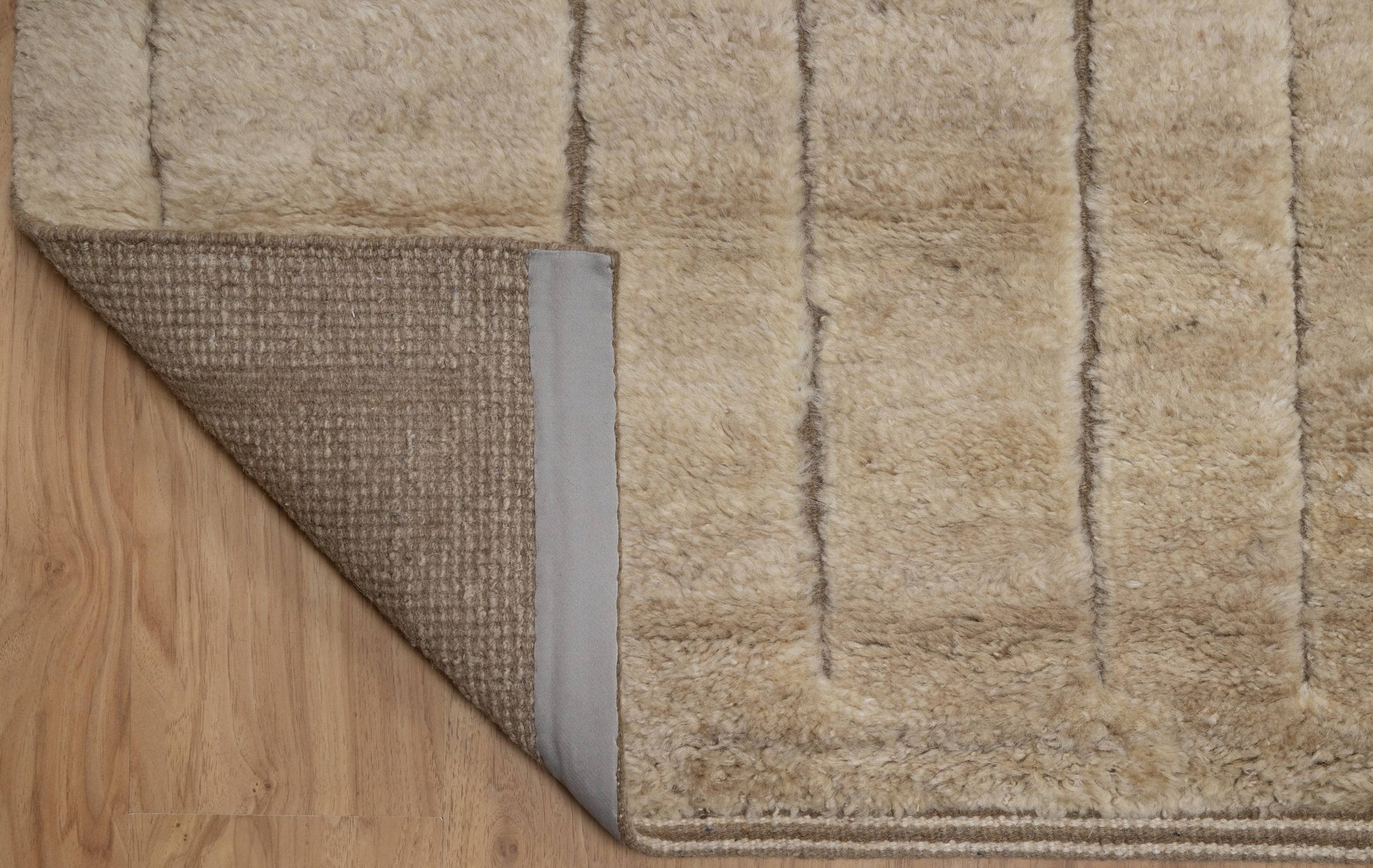 Deep Pile Notch Camel Wool Rug, Hand-Knotted Abstract Lines, Warm Sand Brown Area Rug 8x10 | Custom Size