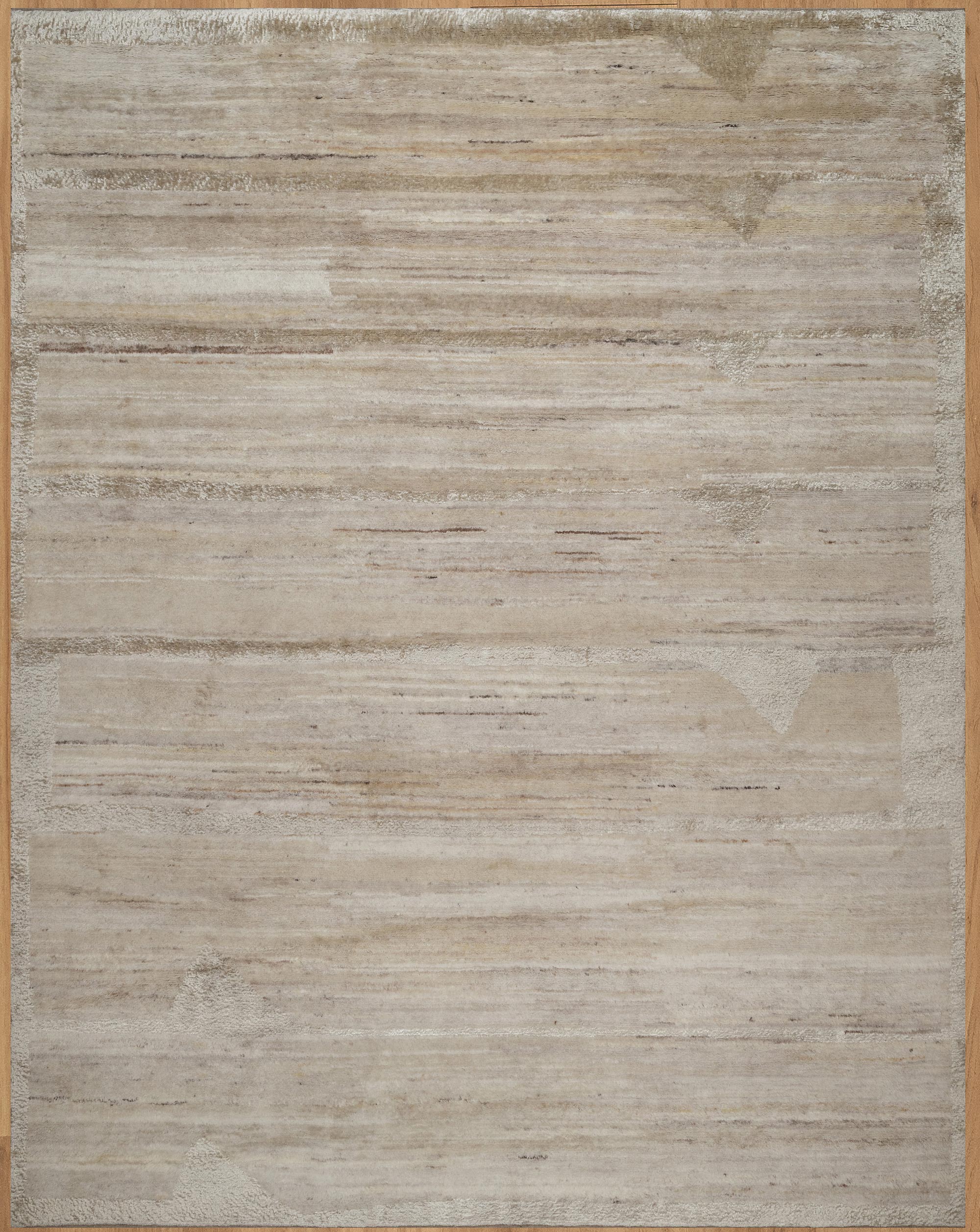 Still Water Gleam Linen Wool Rug, Hand-Knotted Striated Sheen, Warm Flax Greige Area Rug 10x13 | Custom Size