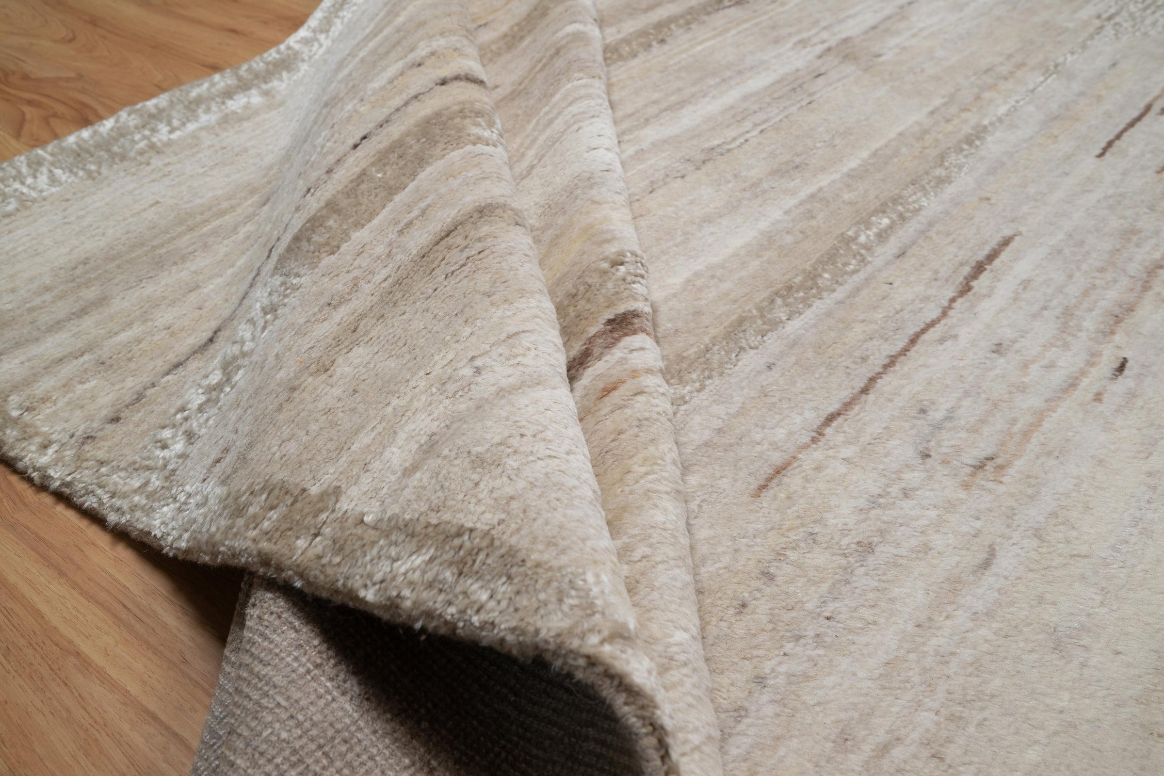 Still Water Gleam Linen Wool Rug, Hand-Knotted Striated Sheen, Warm Flax Greige Area Rug 10x13 | Custom Size