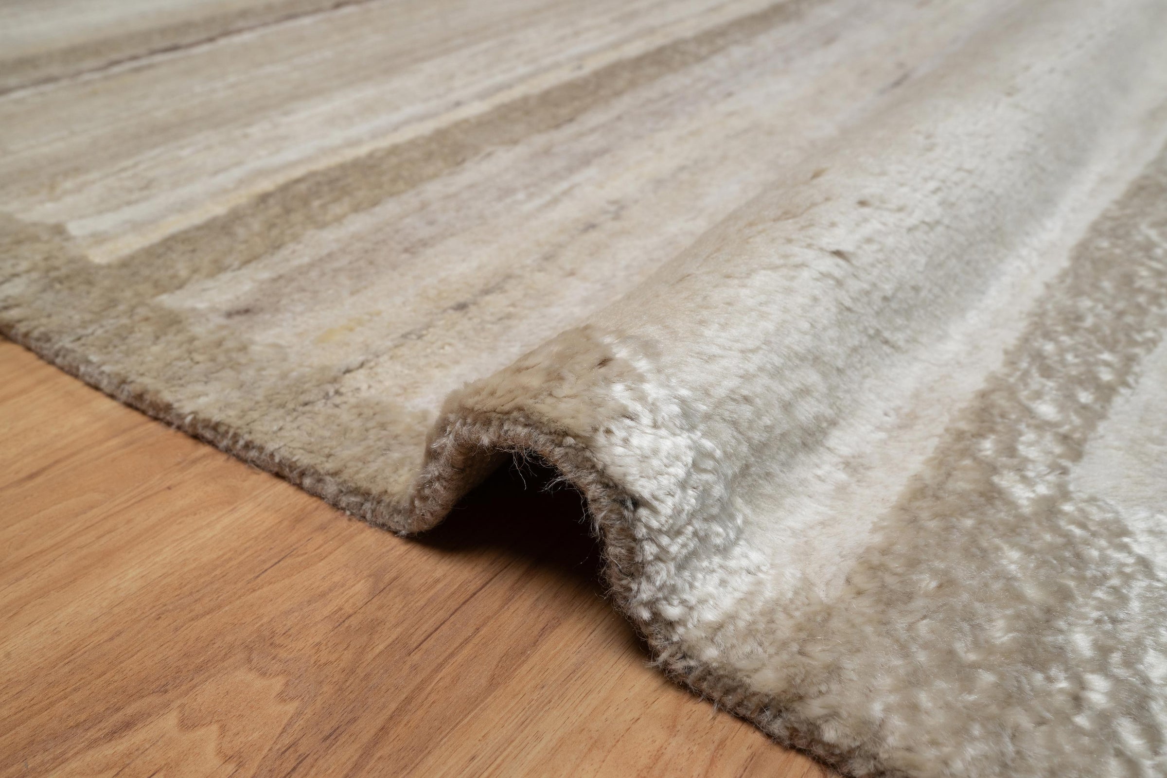 Still Water Gleam Linen Wool Rug, Hand-Knotted Striated Sheen, Warm Flax Greige Area Rug 10x13 | Custom Size