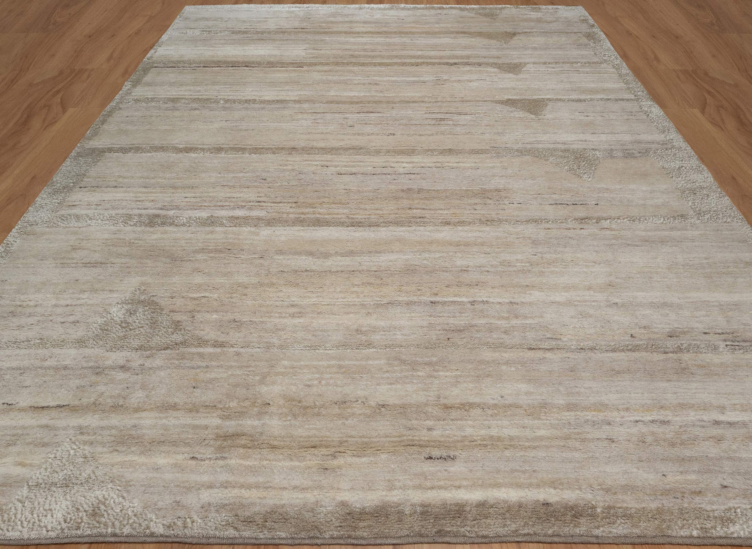 Still Water Gleam Linen Wool Rug, Hand-Knotted Striated Sheen, Warm Flax Greige Area Rug 10x13 | Custom Size