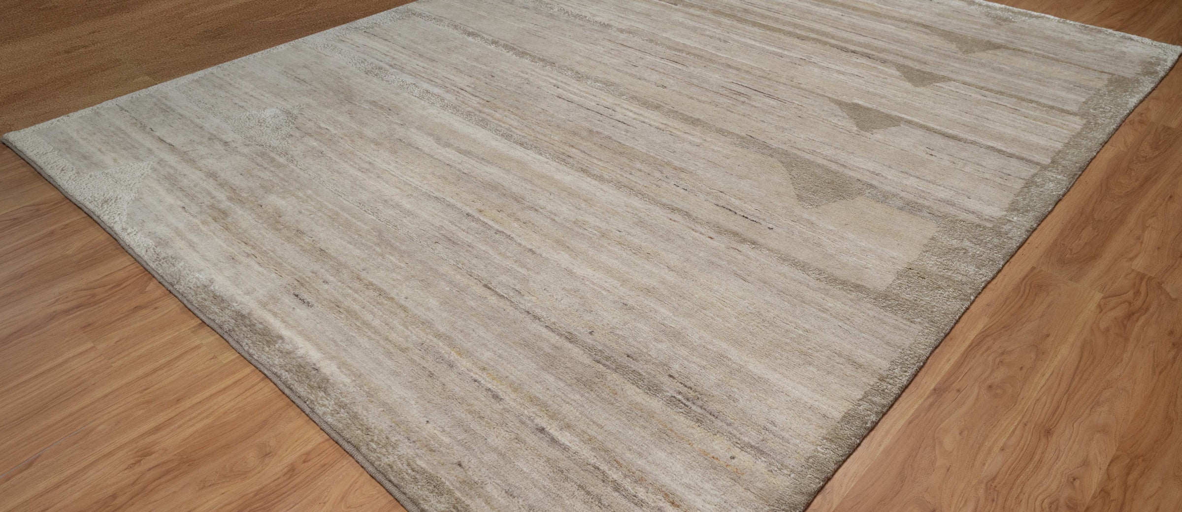 Still Water Gleam Linen Wool Rug, Hand-Knotted Striated Sheen, Warm Flax Greige Area Rug 10x13 | Custom Size