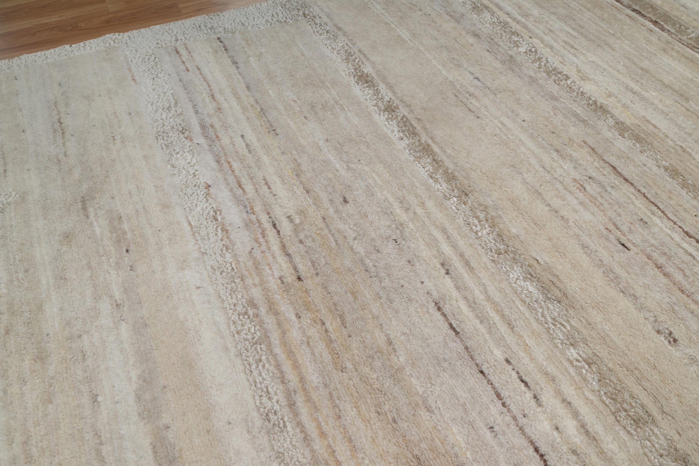 Still Water Gleam Linen Wool Rug, Hand-Knotted Striated Sheen, Warm Flax Greige Area Rug 10x13 | Custom Size