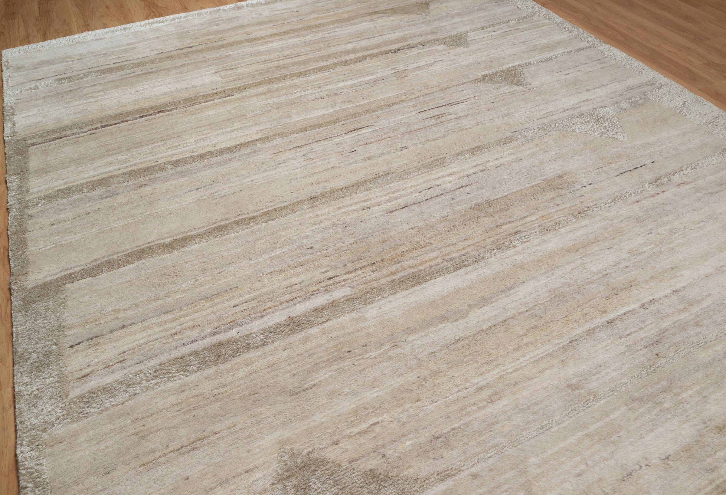 Still Water Gleam Linen Wool Rug, Hand-Knotted Striated Sheen, Warm Flax Greige Area Rug 10x13 | Custom Size