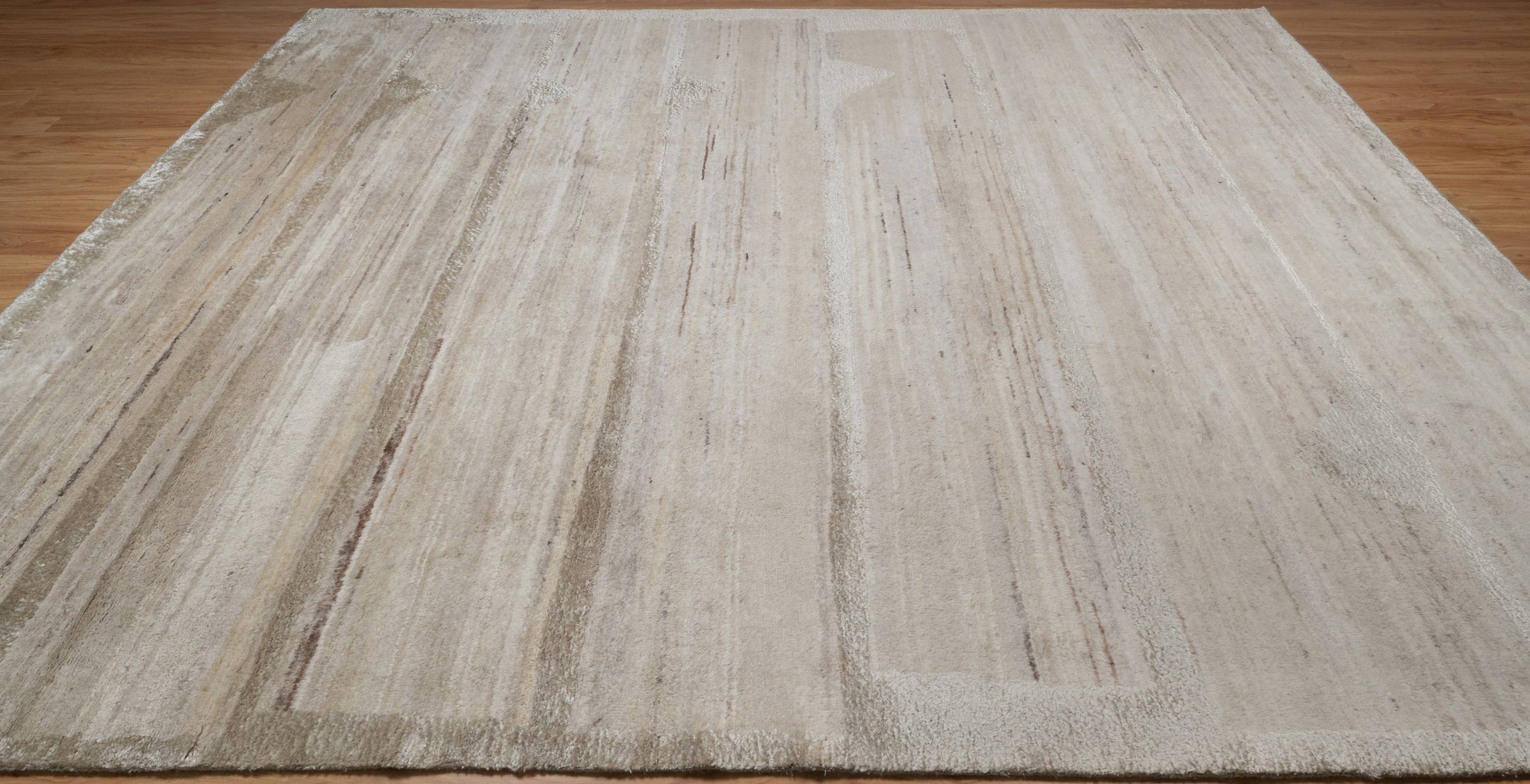Still Water Gleam Linen Wool Rug, Hand-Knotted Striated Sheen, Warm Flax Greige Area Rug 10x13 | Custom Size