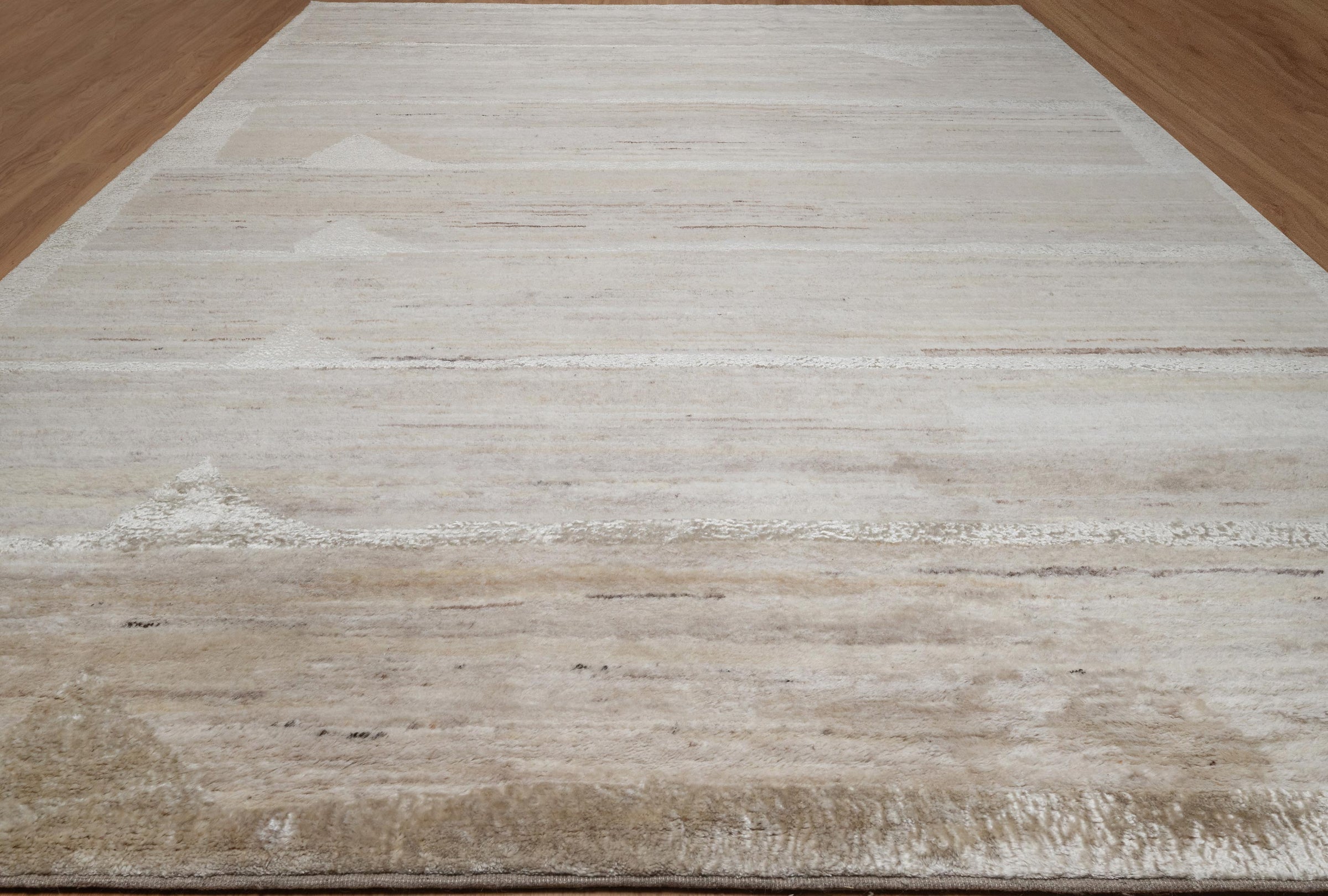Still Water Gleam Linen Wool Rug, Hand-Knotted Striated Sheen, Warm Flax Greige Area Rug 10x13 | Custom Size