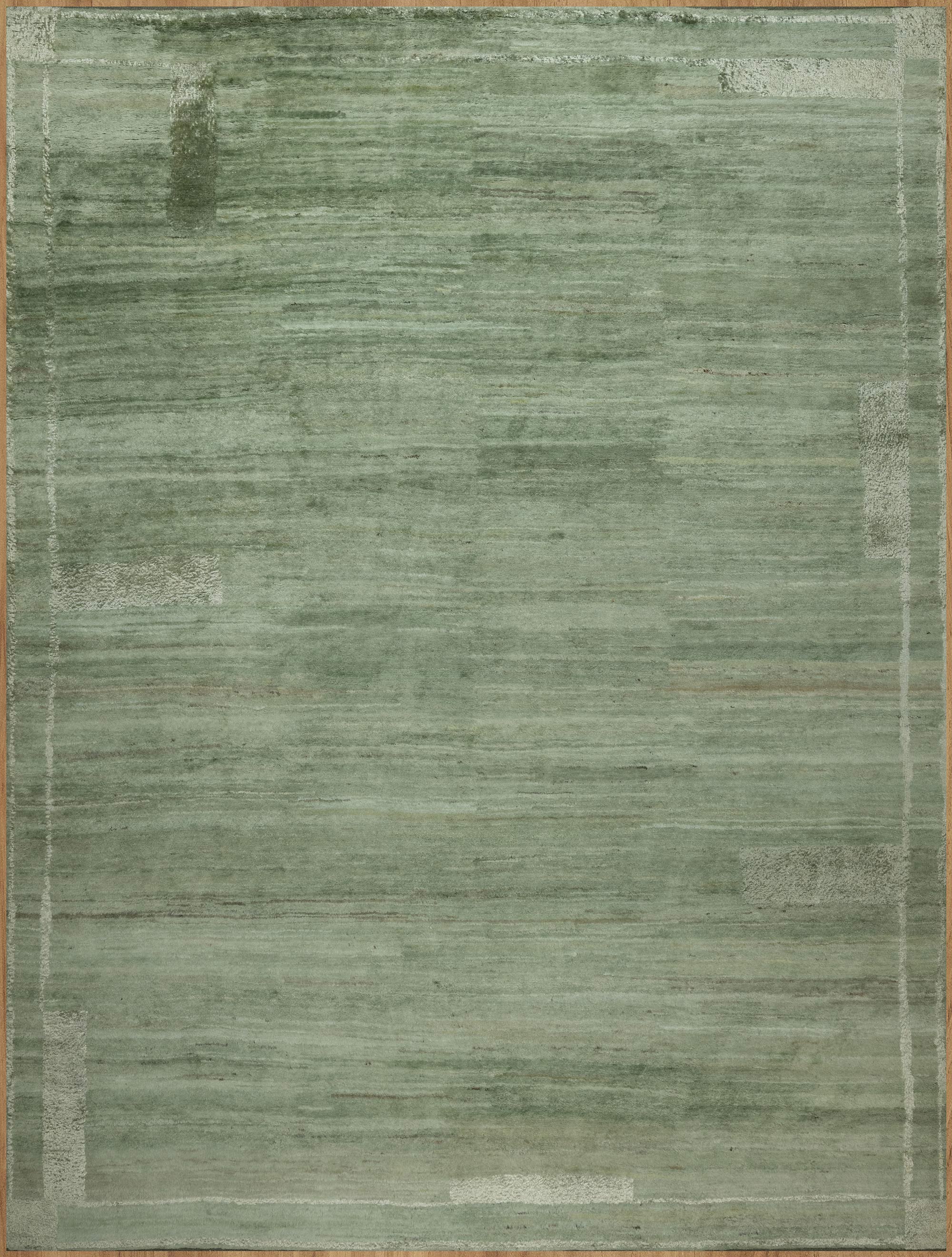 Still Water Fern Sage Wool Rug, Hand-Knotted Tonal Sheen, Muted Green Area Rug 9x12 | Custom Size