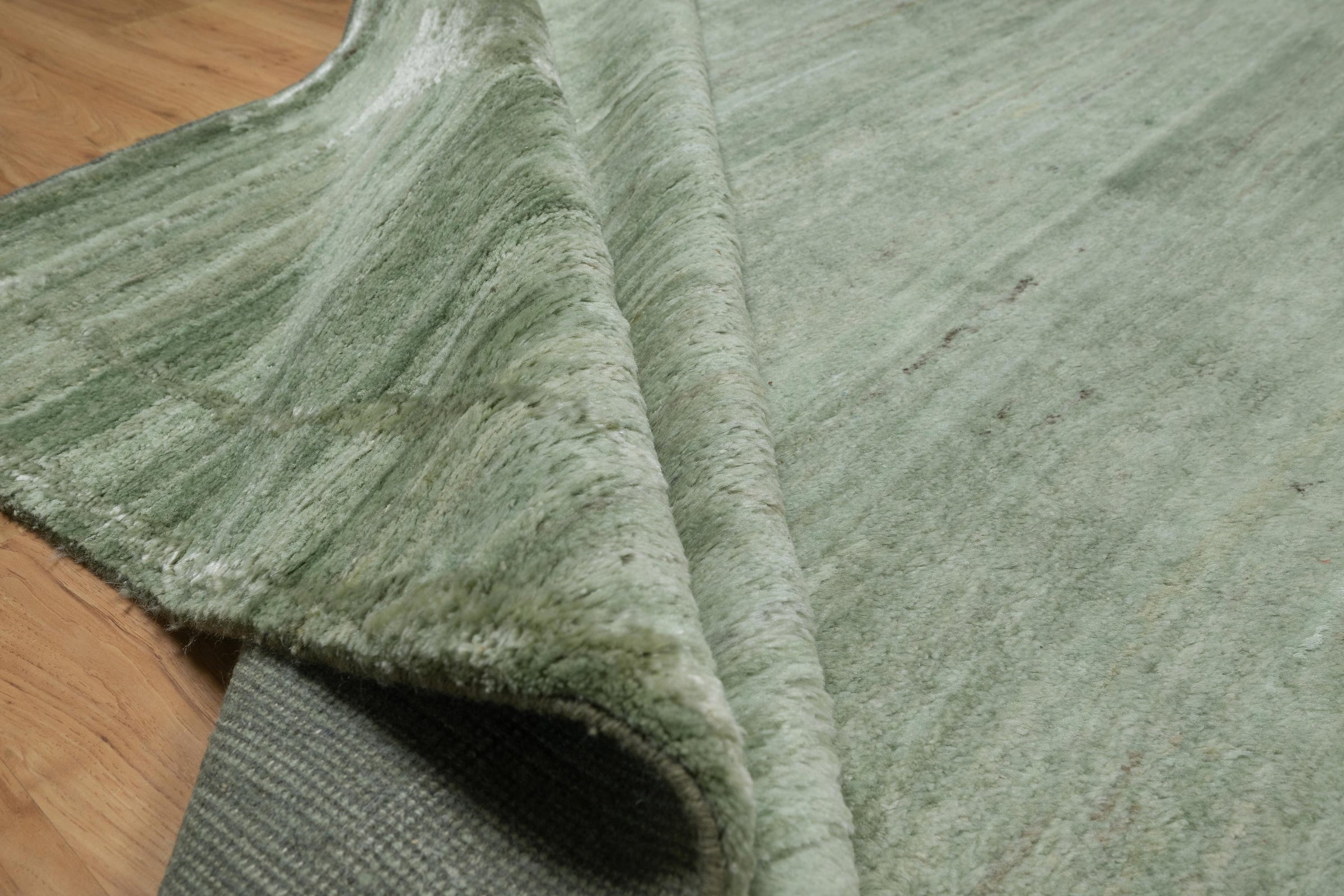 Still Water Fern Sage Wool Rug, Hand-Knotted Tonal Sheen, Muted Green Area Rug 9x12 | Custom Size