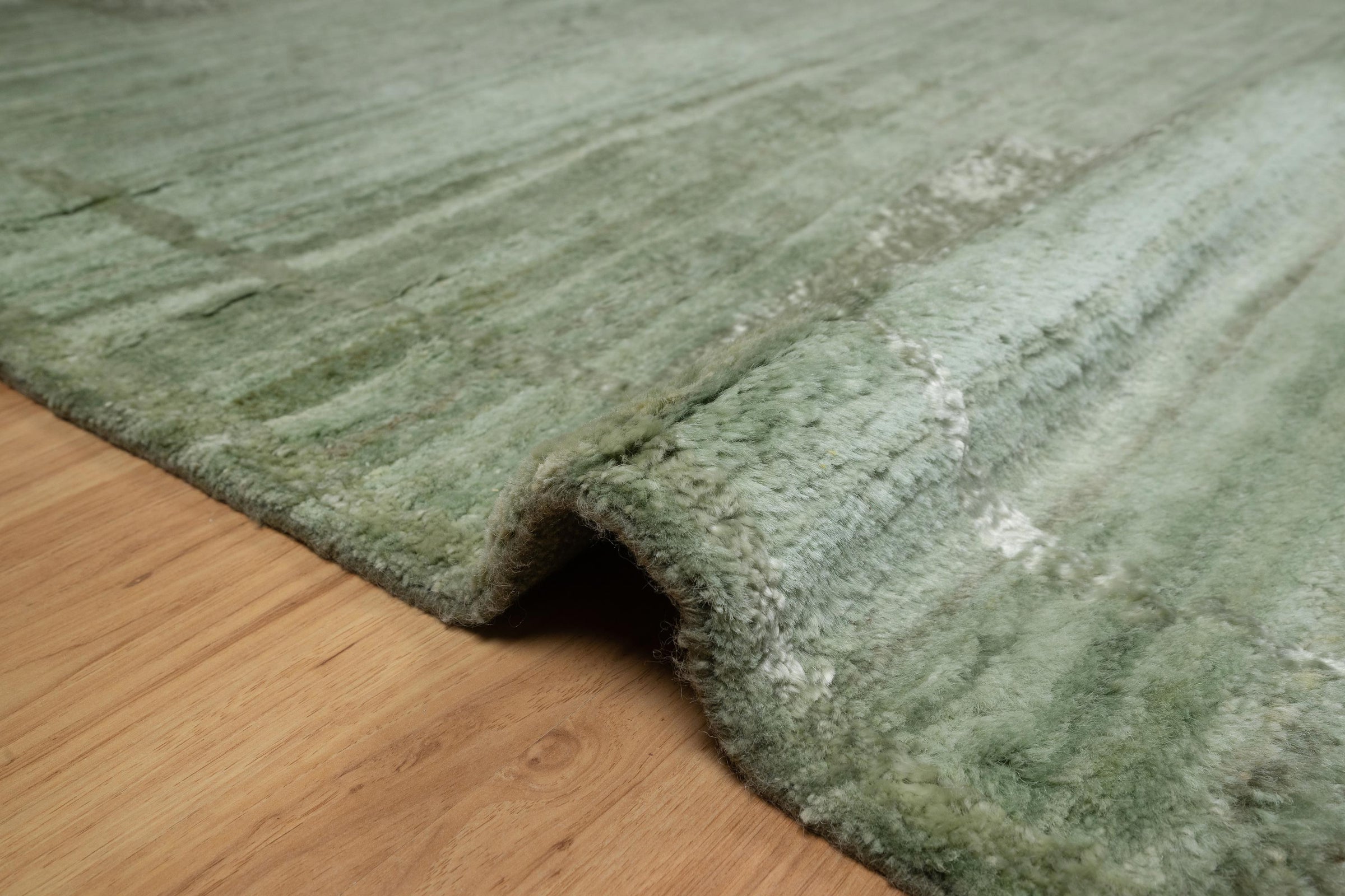 Still Water Fern Sage Wool Rug, Hand-Knotted Tonal Sheen, Muted Green Area Rug 9x12 | Custom Size